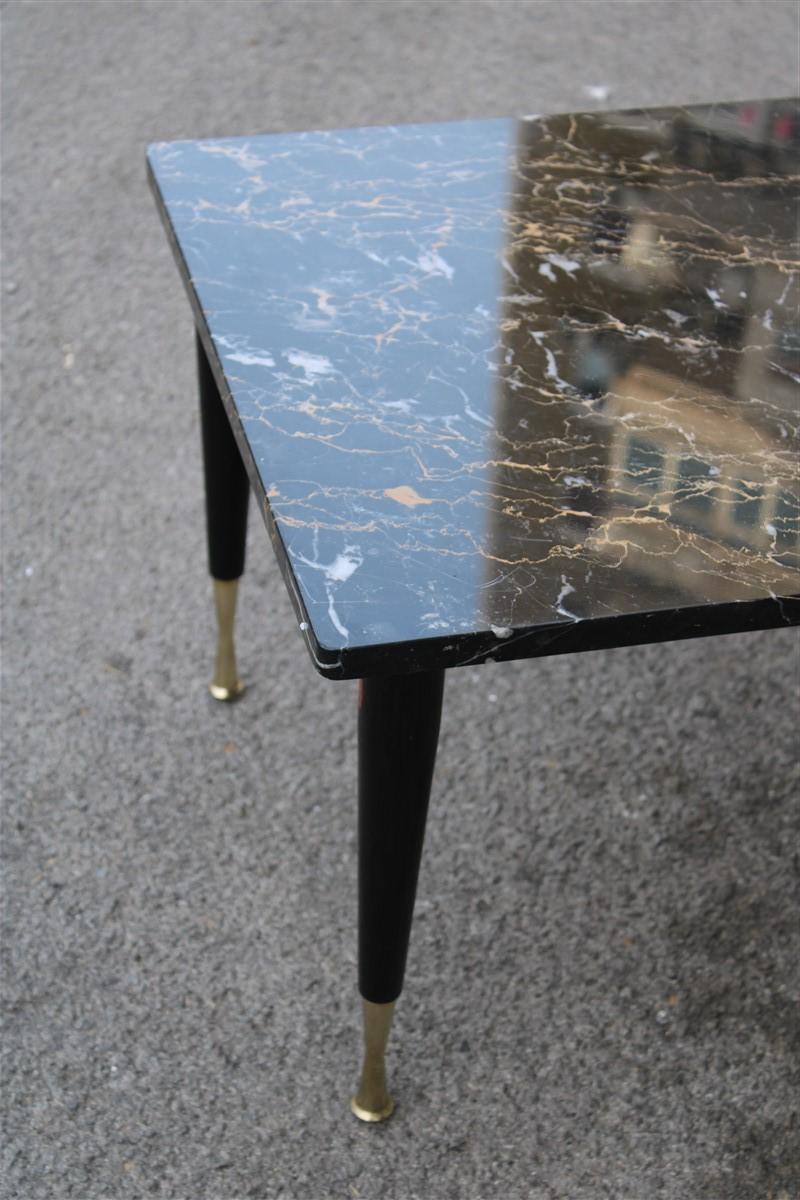 Mid-Century Table Coffe Portoro Marble Brass Feet Black Rectangular, 1950s  2