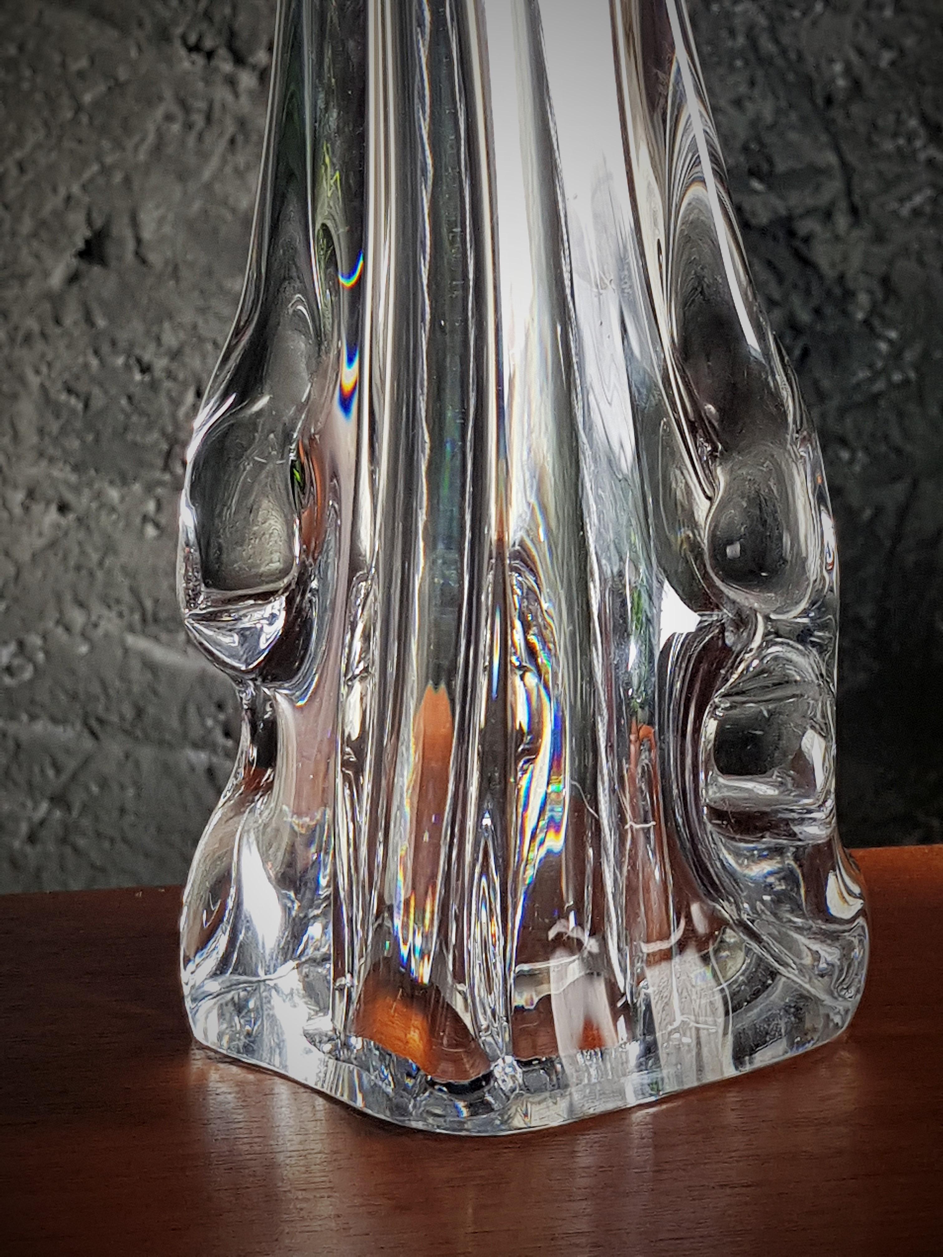 Lampada da tavolo di metà secolo, base in cristallo, paralume floreale, Francia 1960 in vendita 6