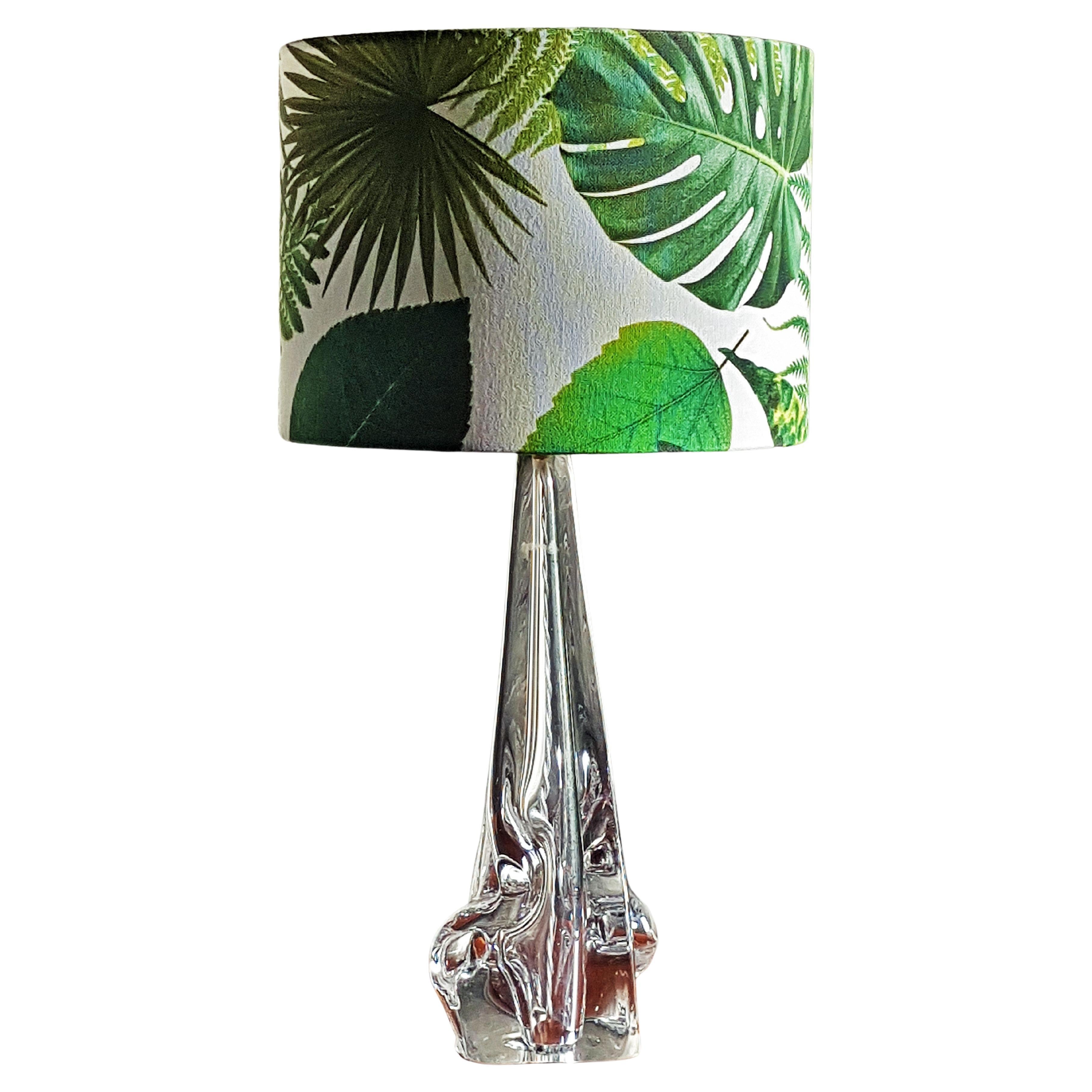 Mid-Century Table Desk Lamp, Chrystal Base Floral Shade, France 1960s