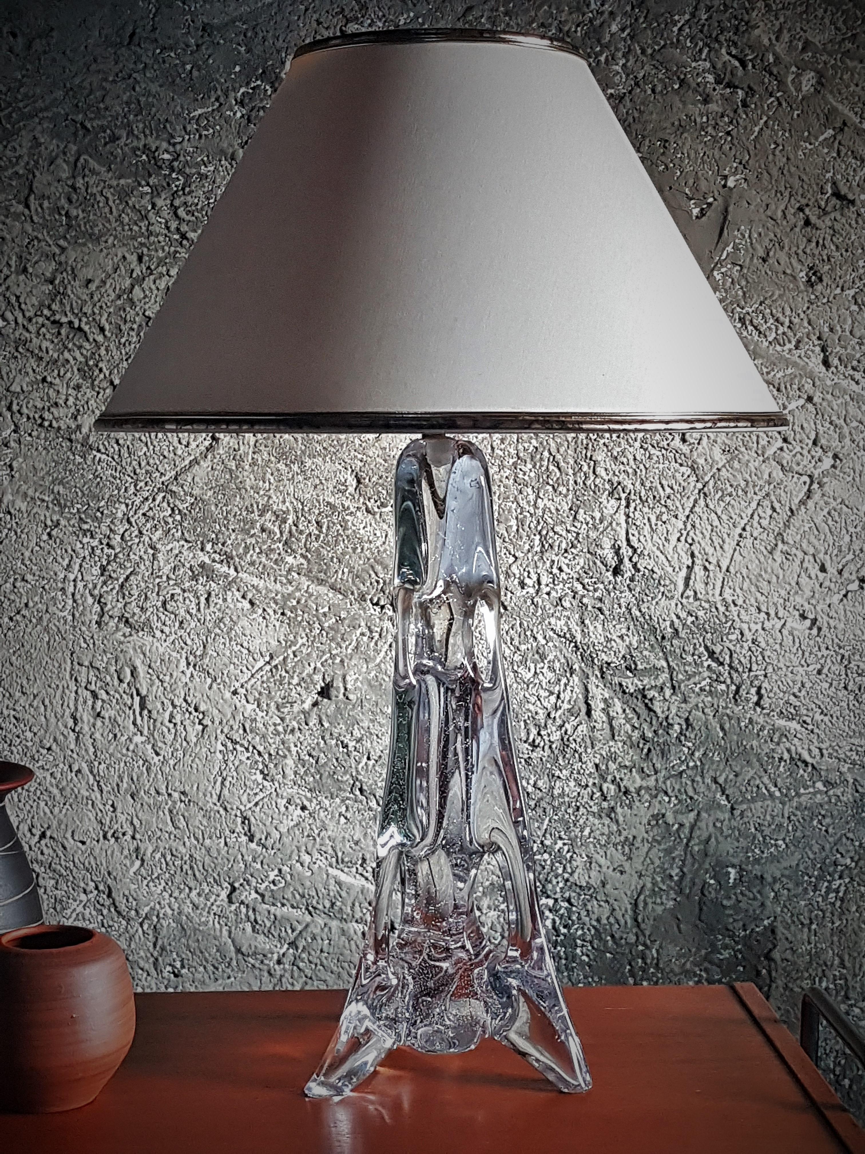 Lampe de bureau du milieu du siècle, base en cristal avec bulles, France, années 1960 en vente 6