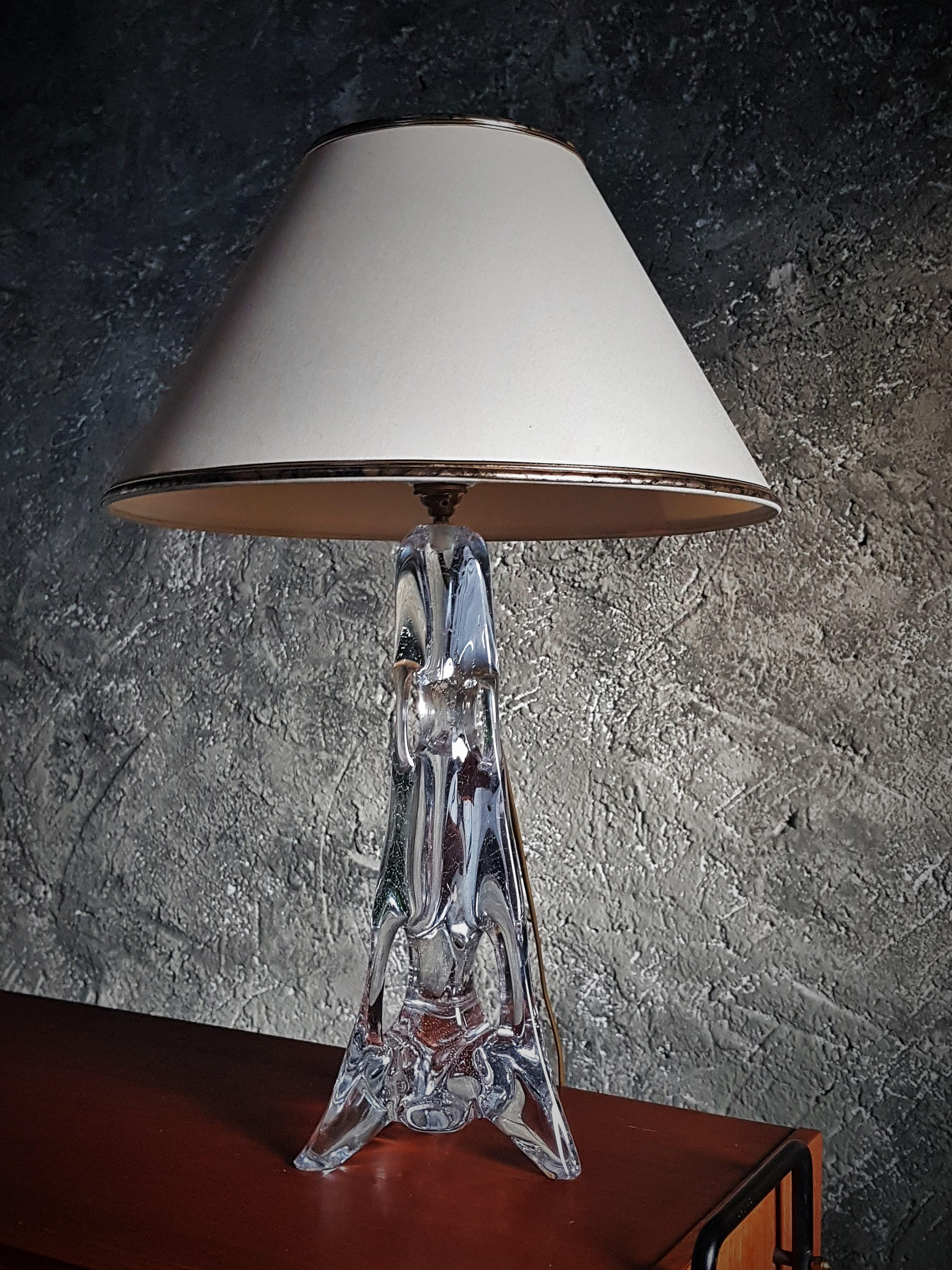 Mid-Century Table Desk Lamp, Chrystal Base with Bubbles, France 1960s For Sale 9