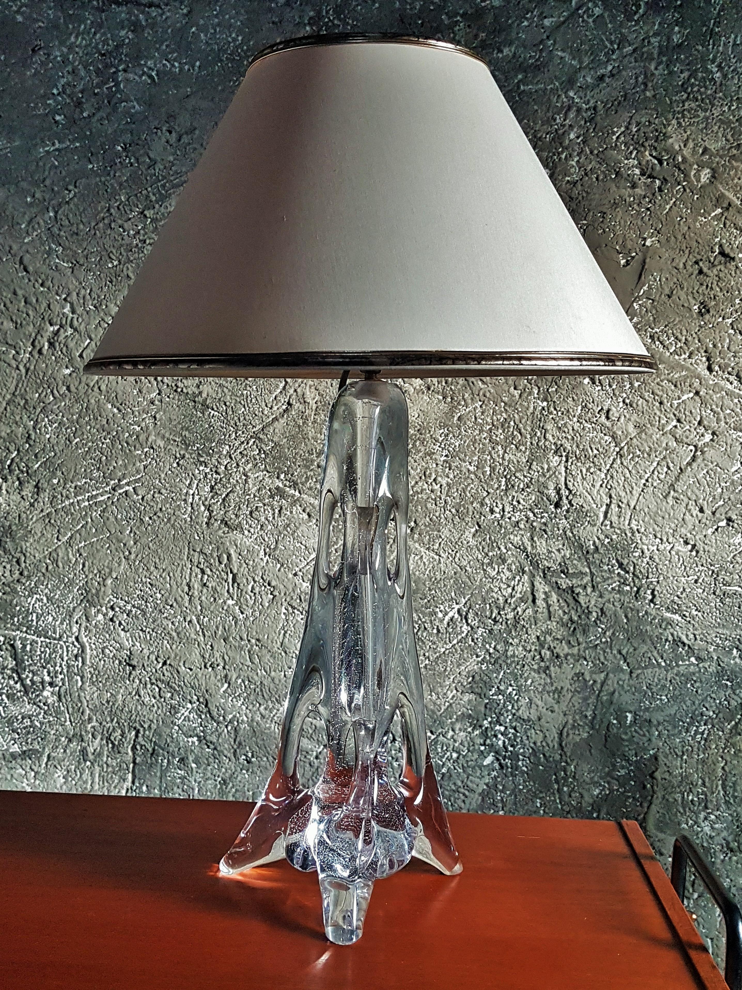 Lampe de bureau du milieu du siècle, base en cristal avec bulles, France, années 1960 en vente 9