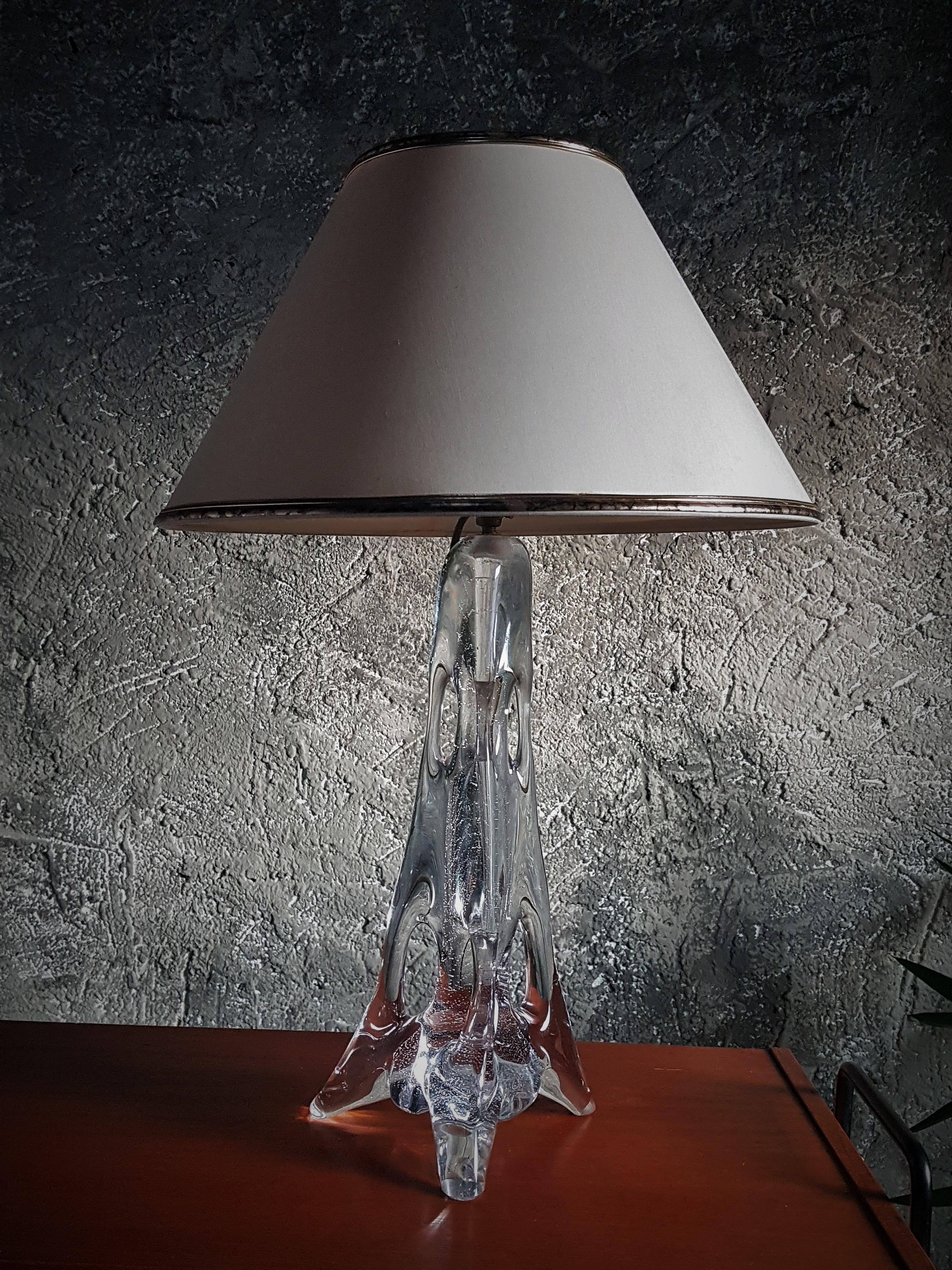 Mid-Century Table Desk Lamp, Chrystal Base with Bubbles, France 1960s For Sale 11