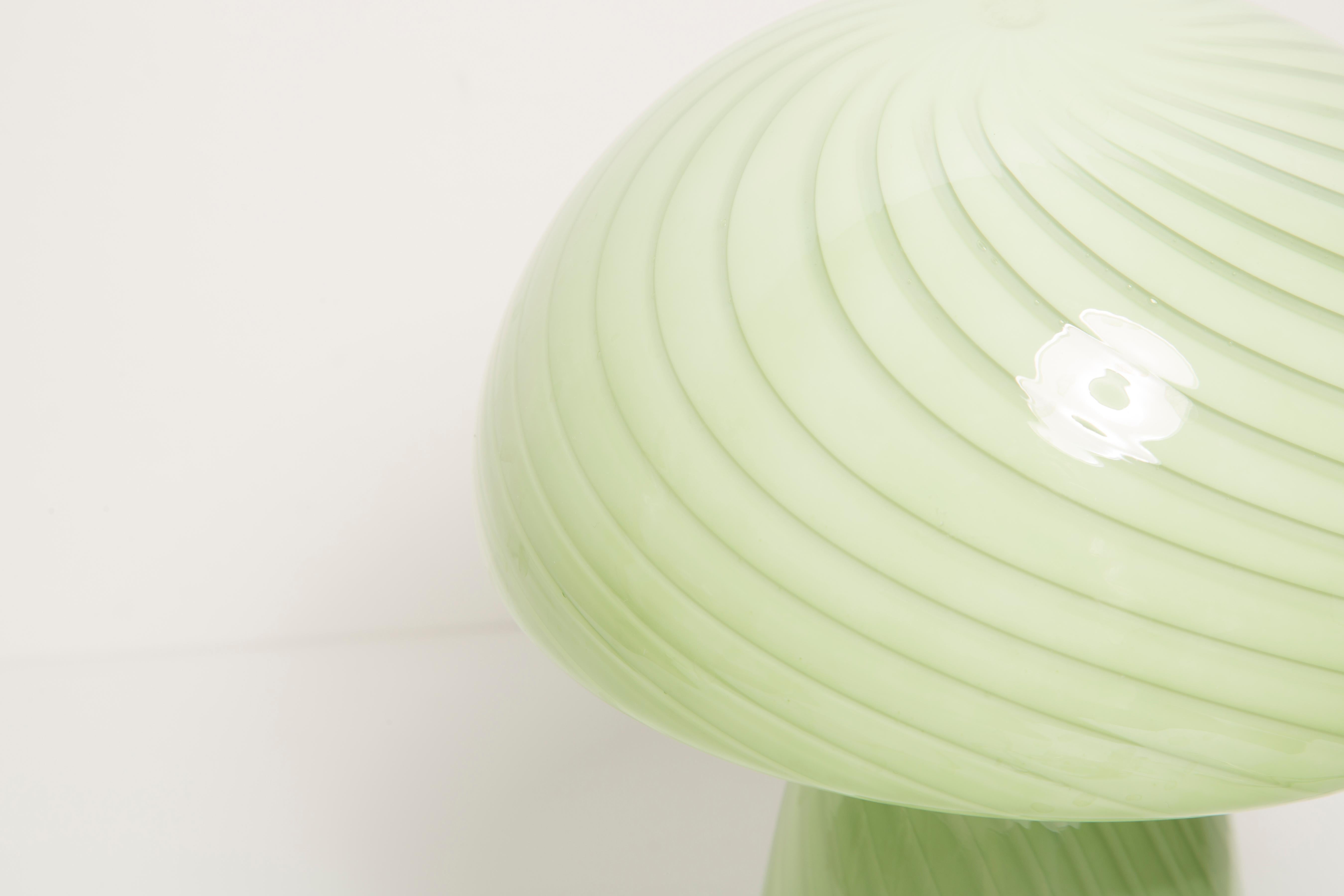 French Mid Century Table Green Mushroom Lamp Glass, Europe, 1960s