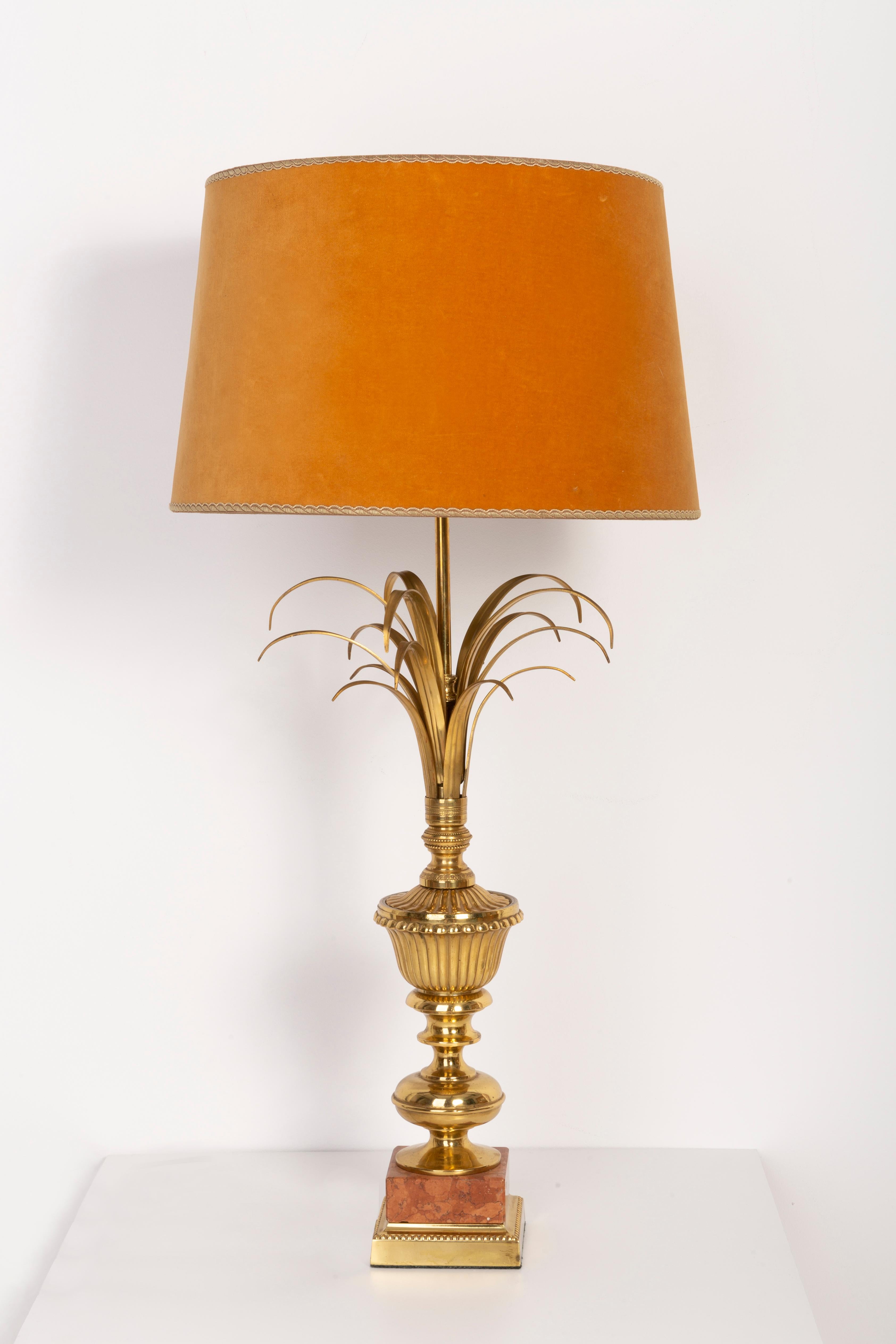 Mid-Century Modern Mid Century Table Hollywood Regency Orange Lamp, Velvet, France, 1960s For Sale