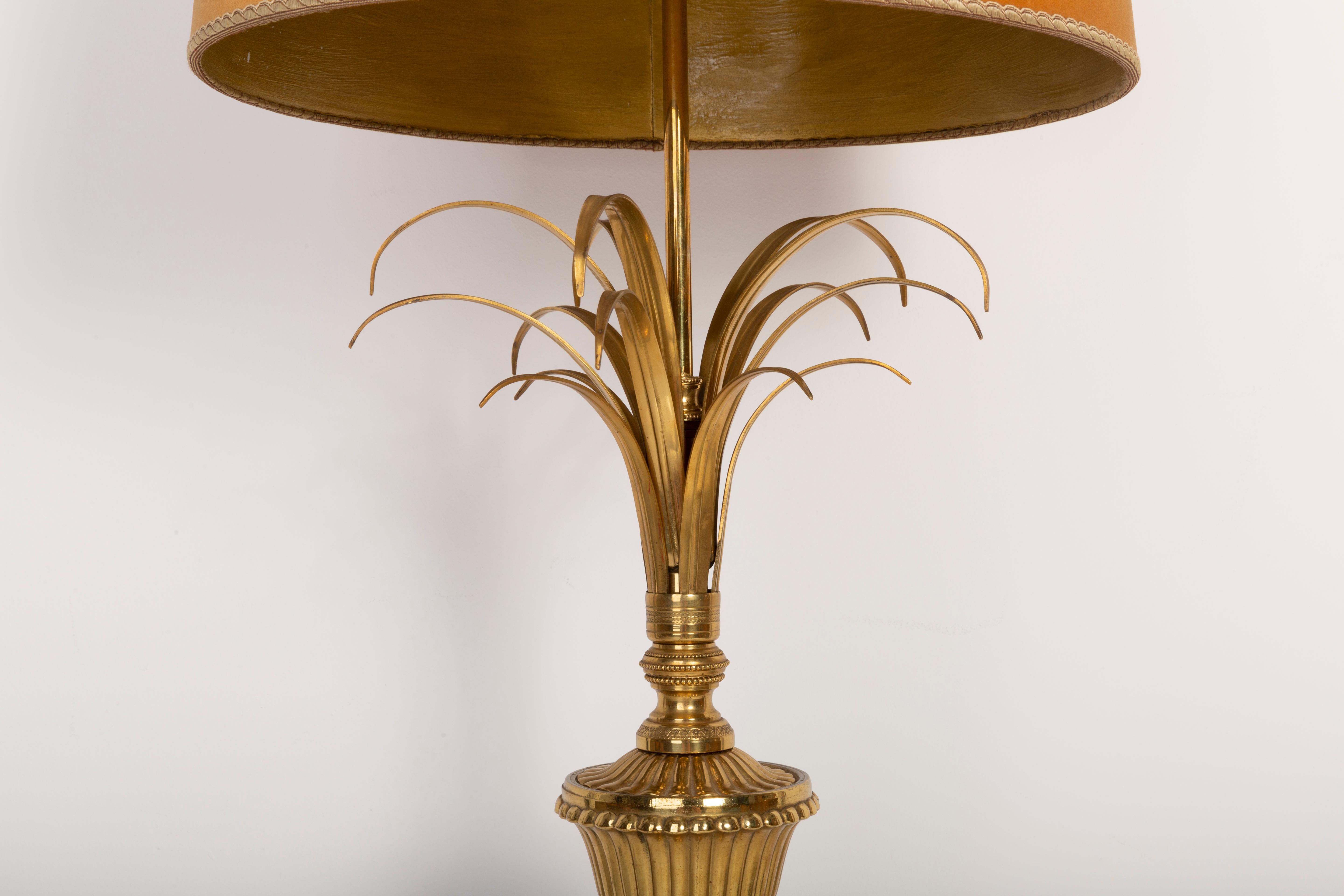 Mid Century Table Hollywood Regency Orange Lamp, Velvet, France, 1960s In Good Condition For Sale In 05-080 Hornowek, PL