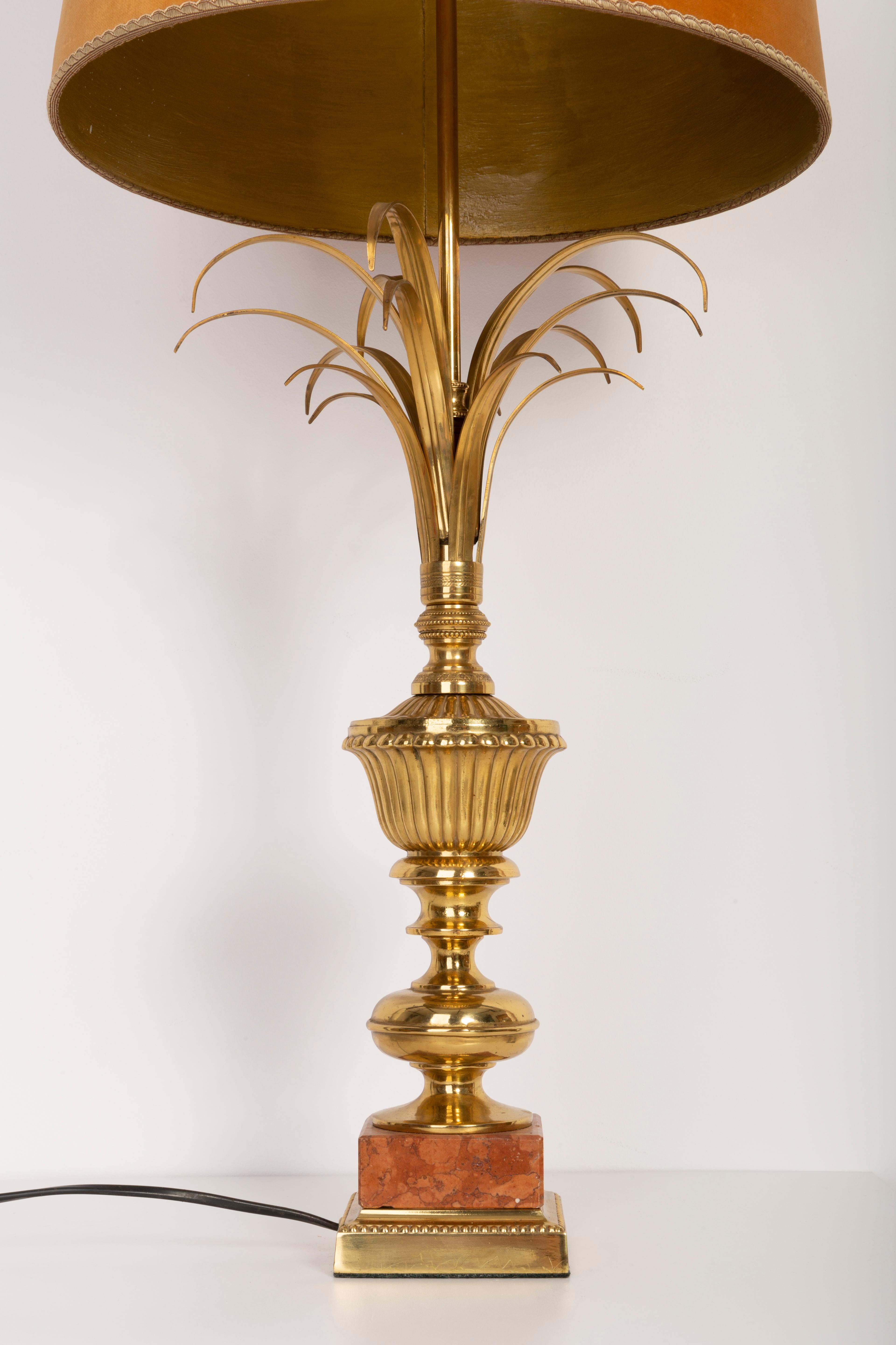 Mid Century Table Hollywood Regency Orange Lamp, Velvet, France, 1960s For Sale 1
