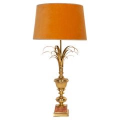 Retro Mid Century Table Hollywood Regency Orange Lamp, Velvet, France, 1960s