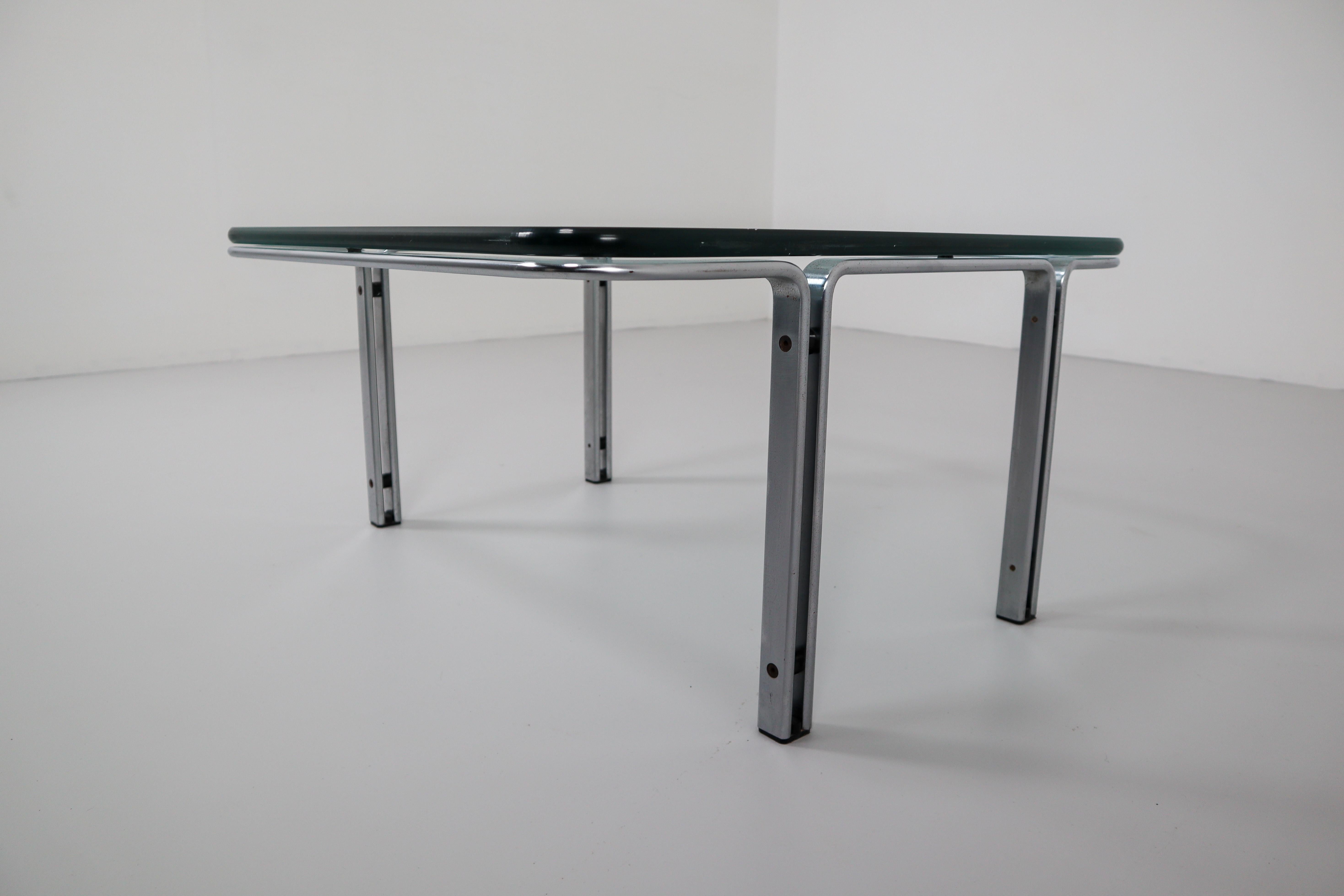 German Midcentury Table in Cristal-Plate Glass and Chrome Steel by Horst Brüning