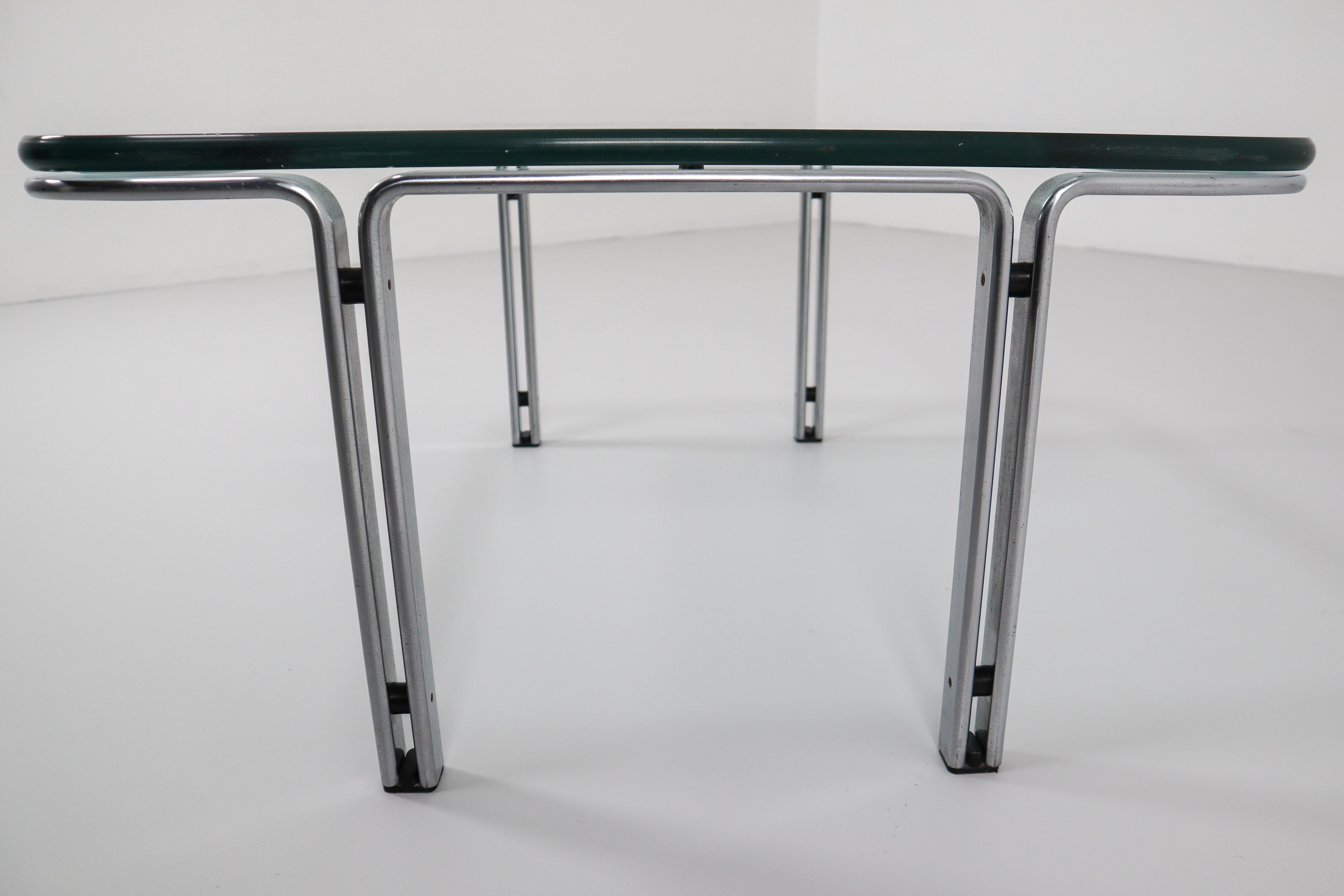 Midcentury Table in Cristal-Plate Glass and Chrome Steel by Horst Brüning In Good Condition In Almelo, NL
