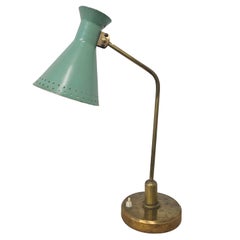Mid Century Table Lamp attr. to Stilnovo with a typical metal conical shade