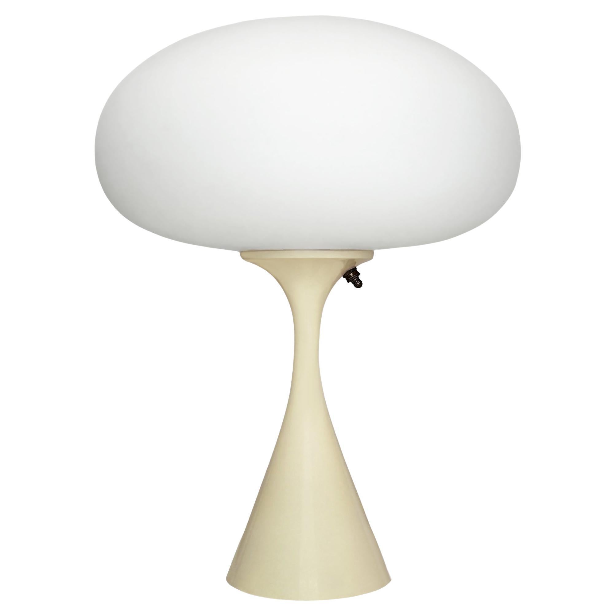 Mid Century Table Lamp by Designline in Cream Beige with White Frosted Shade For Sale