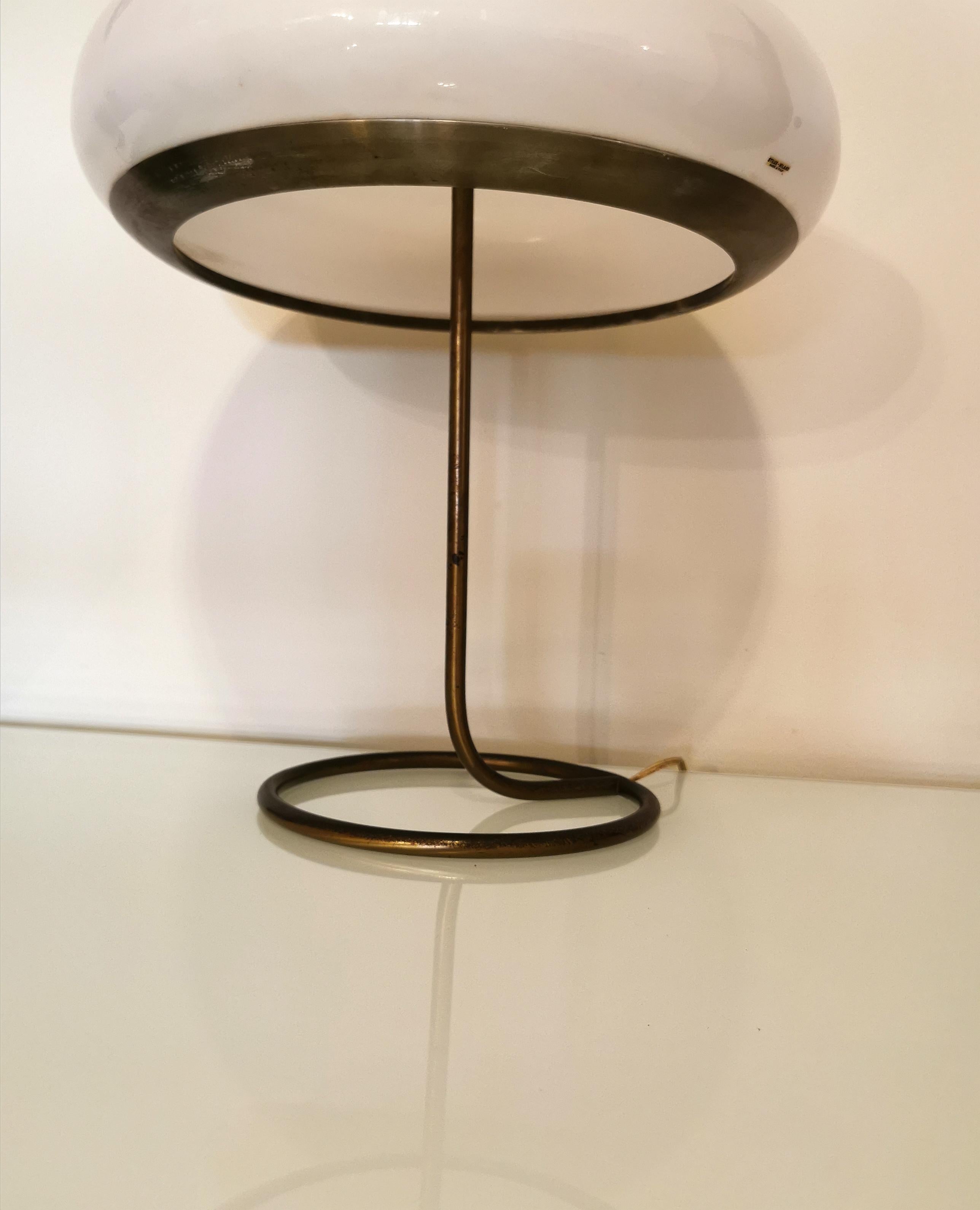 Mid Century Table Lamp by Stilux Brass White Plexiglass Aluminum, Italy, 1950s 5