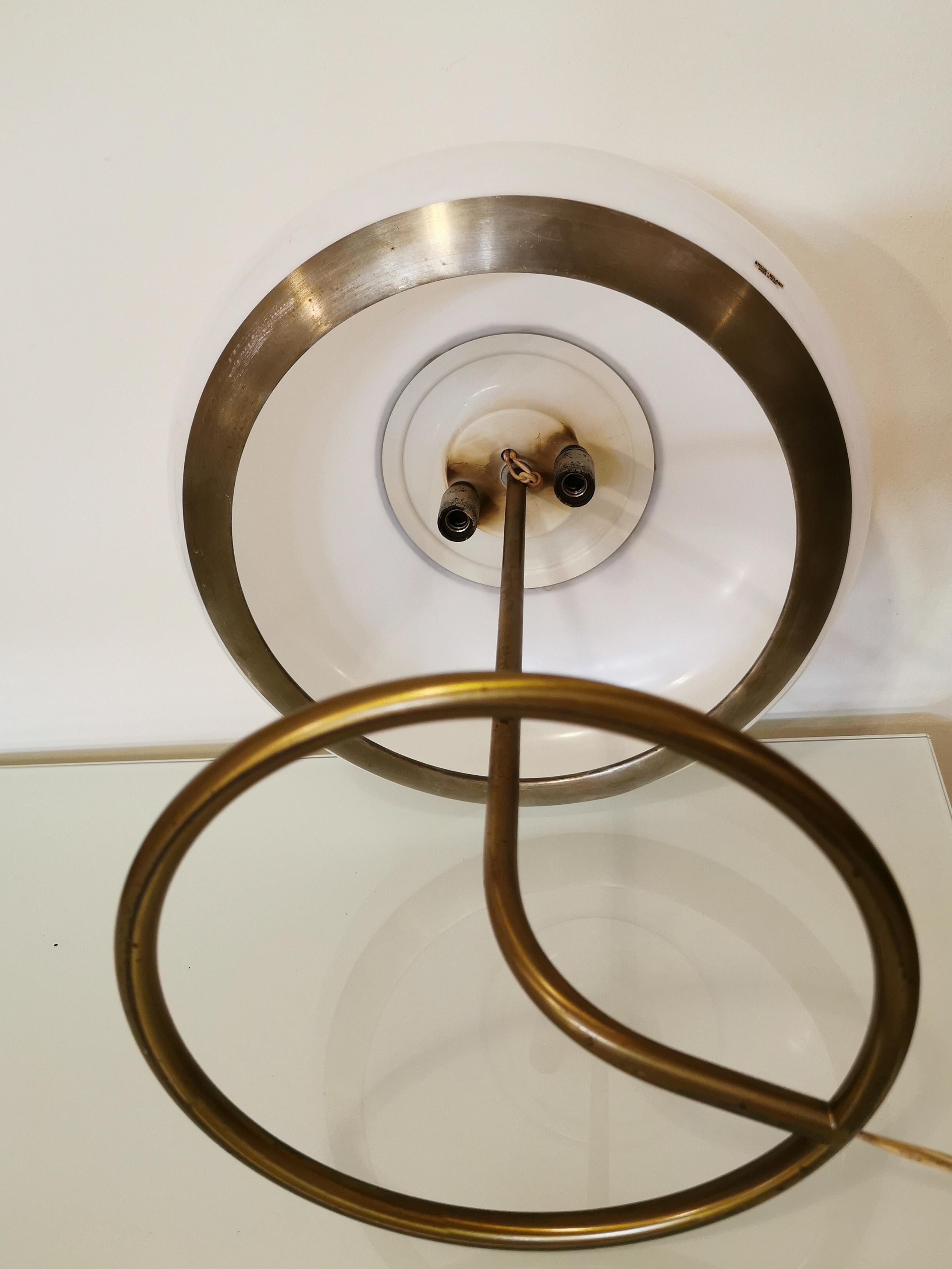 Mid Century Table Lamp by Stilux Brass White Plexiglass Aluminum, Italy, 1950s 8