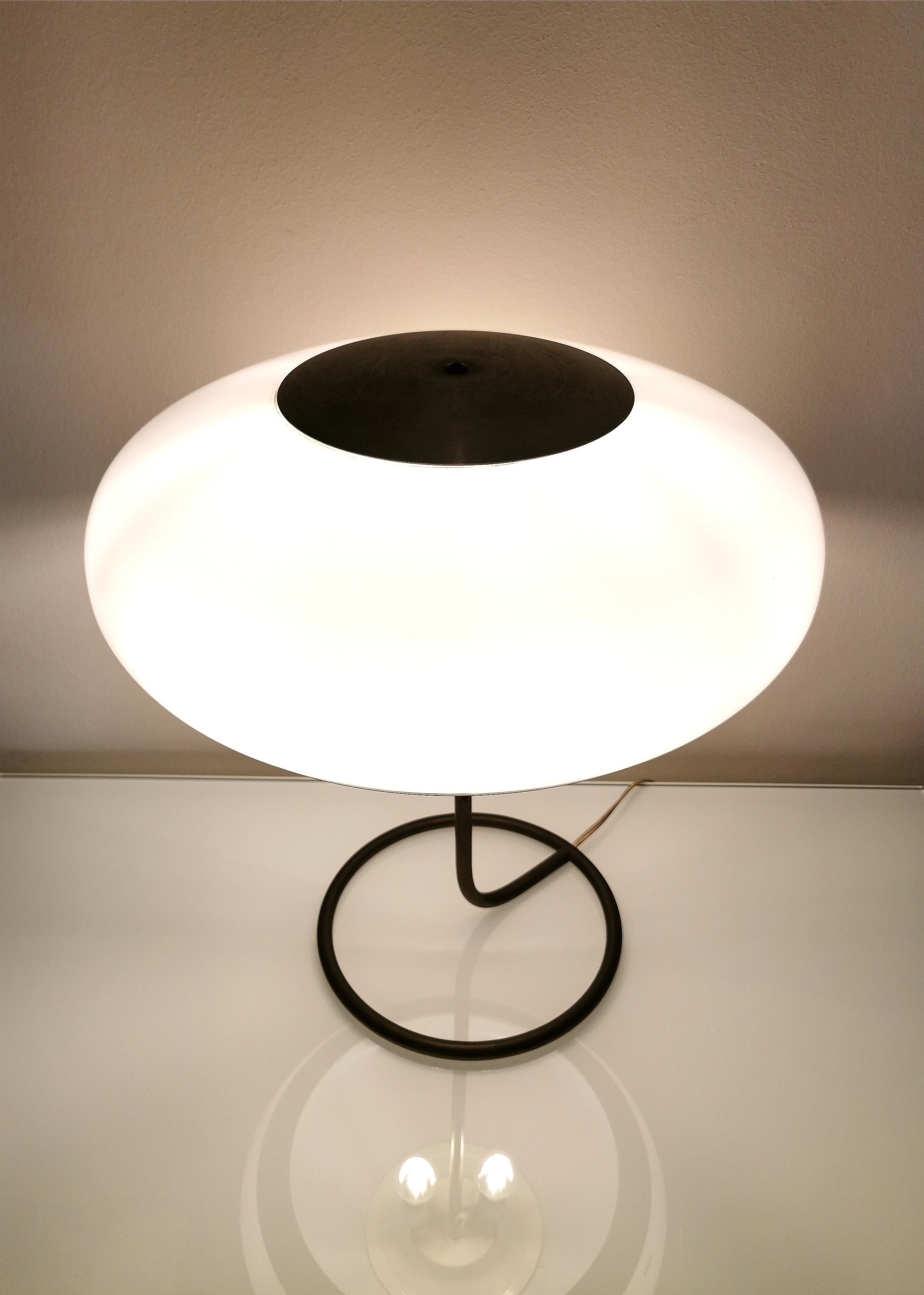 Italian Mid Century Table Lamp by Stilux Brass White Plexiglass Aluminum, Italy, 1950s