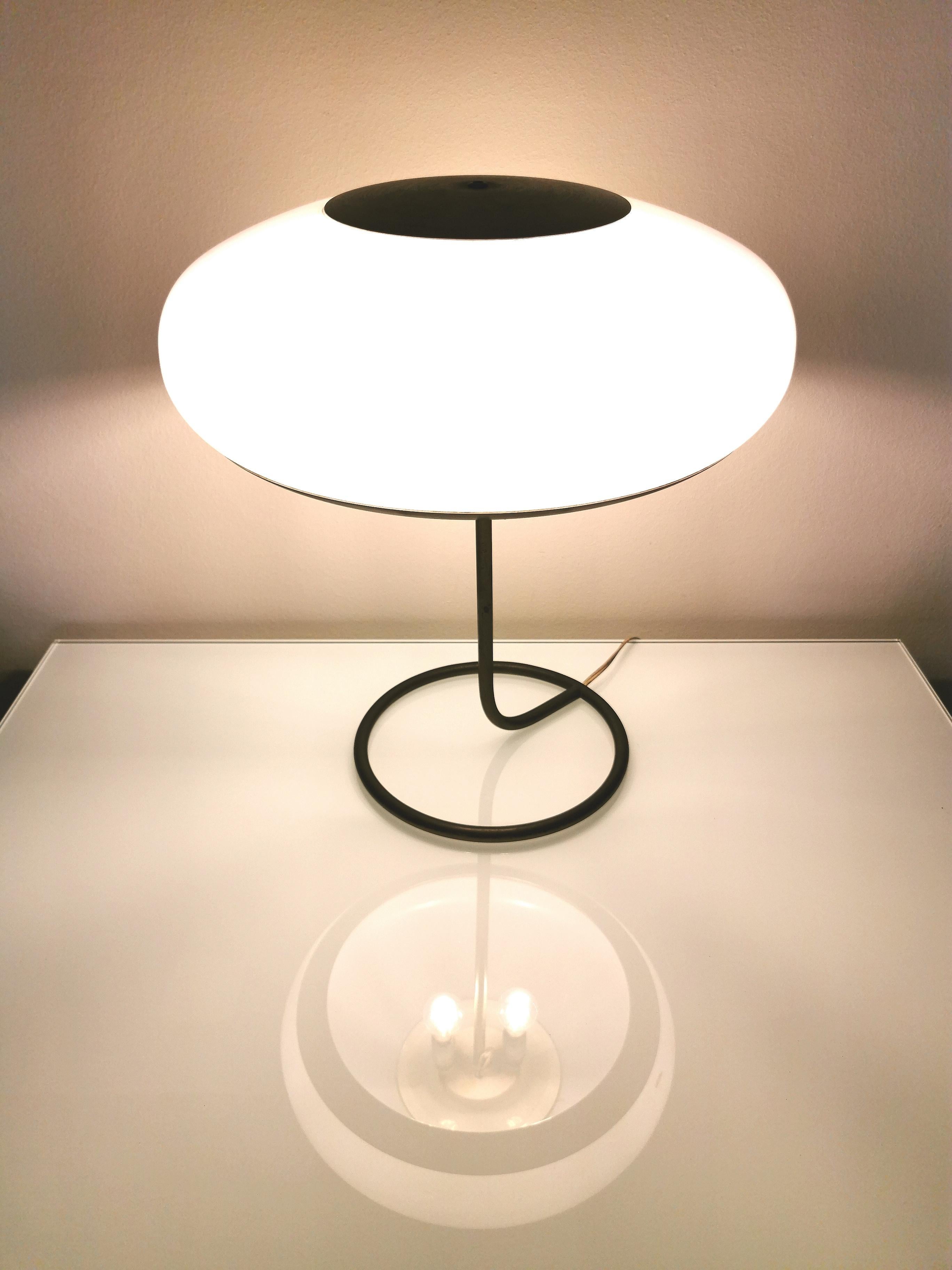 Mid Century Table Lamp by Stilux Brass White Plexiglass Aluminum, Italy, 1950s 1