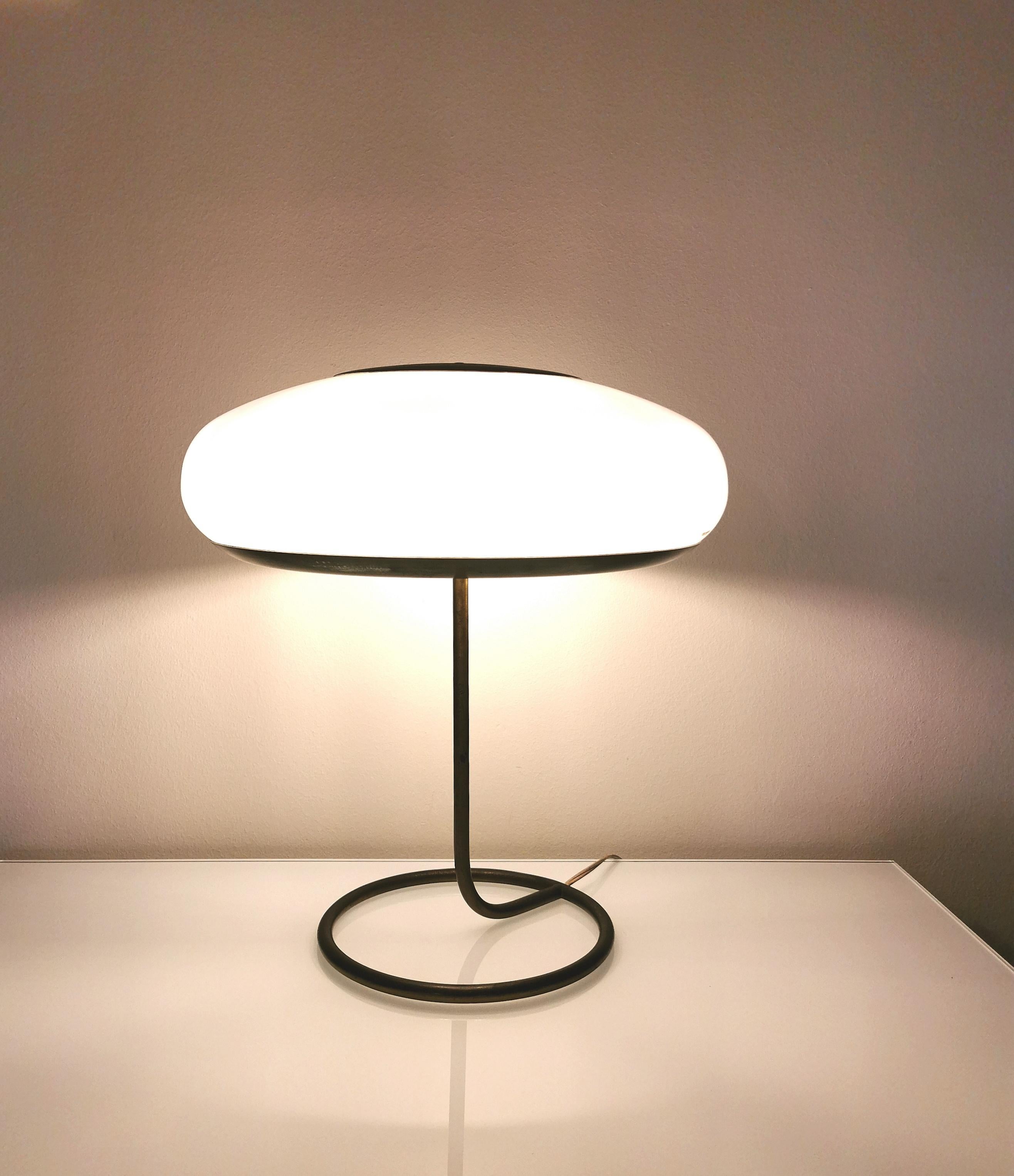 Mid Century Table Lamp by Stilux Brass White Plexiglass Aluminum, Italy, 1950s 2