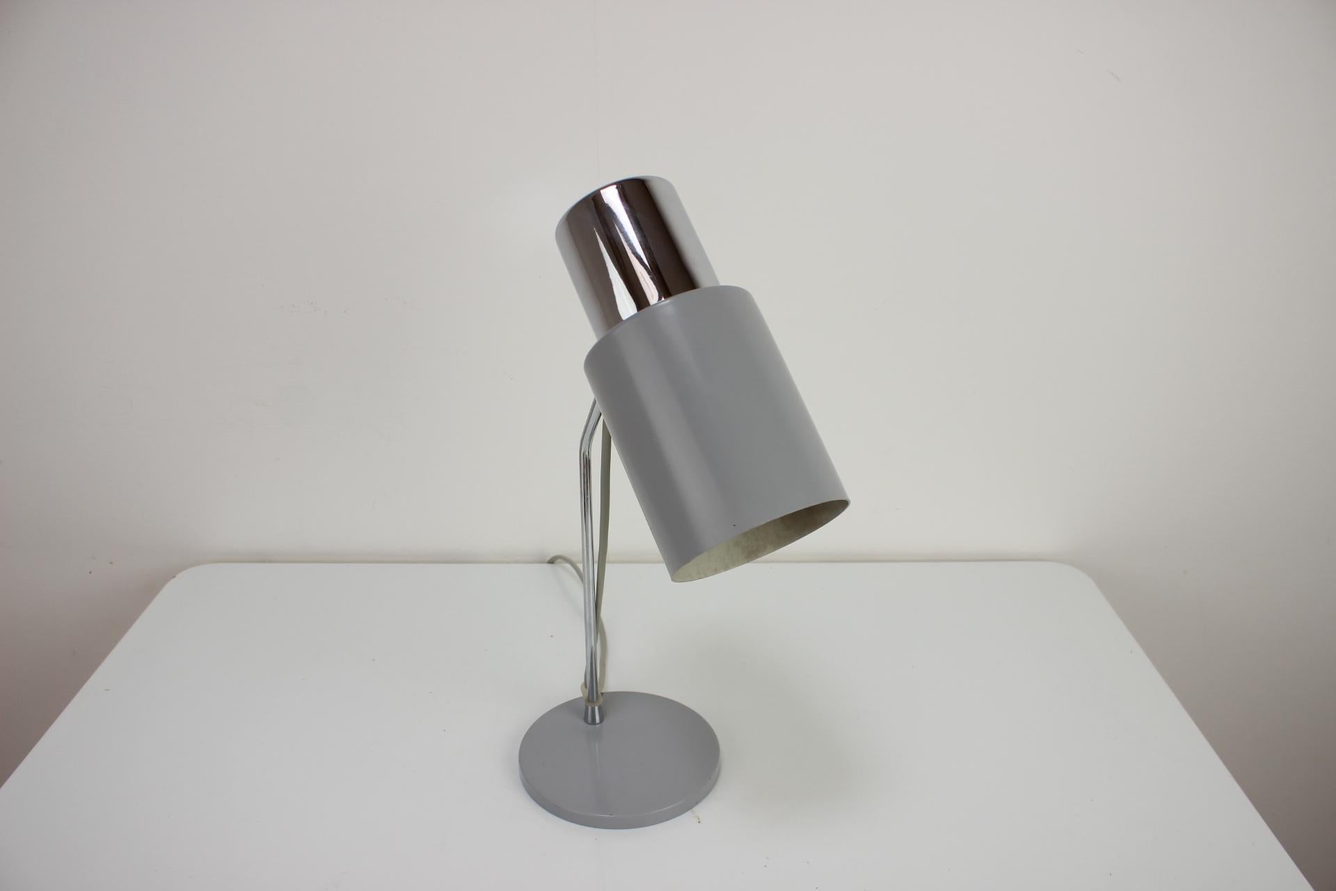 Designed by Josef Hurka, manufactured by Napako in 1970s in Czechoslovakia.
Made of lacquered metal and chrome.
In good original condition, repolished, cleaned.
Fully functional, ready to be used.
