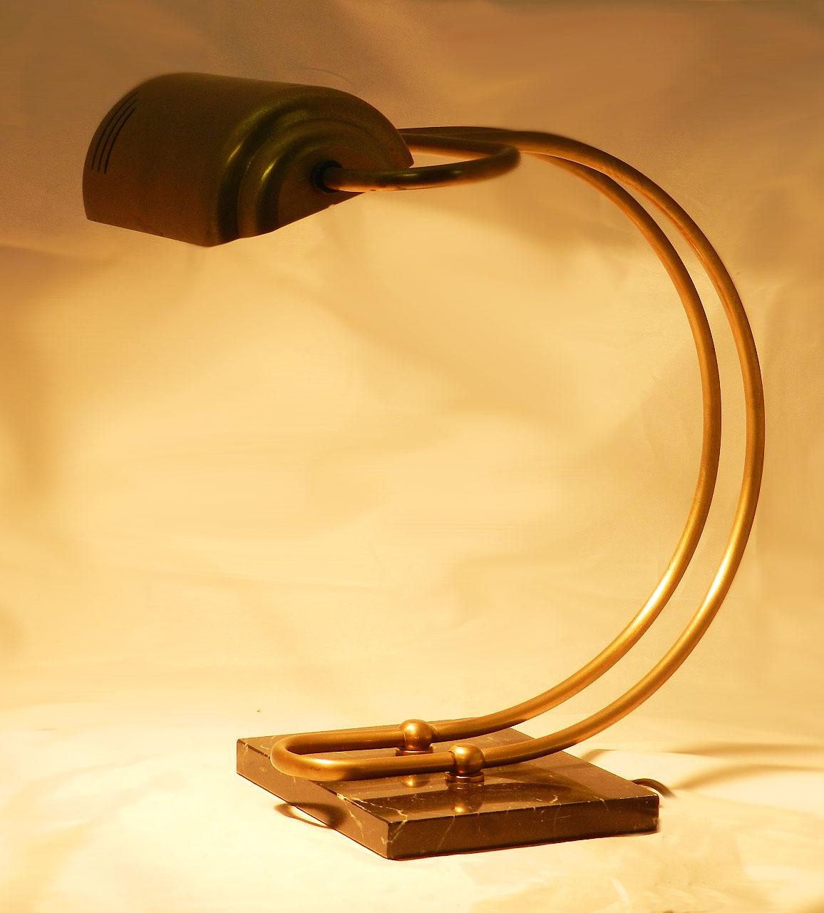 French Midcentury Desk Light Table Lamp Brass Marble Adjustable