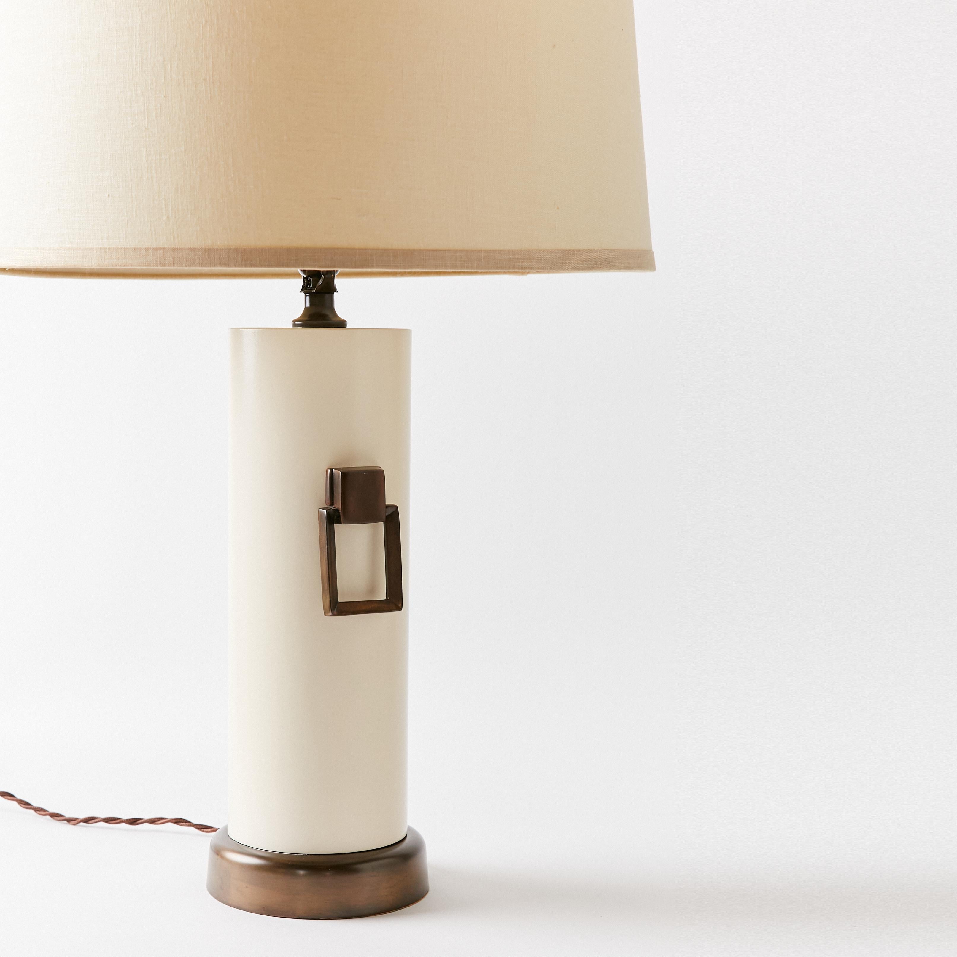 Mid-Century Modern Mid-Century Table Lamp Finished in Off White with Antique Bronze Accents