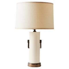 Mid-Century Table Lamp Finished in Off White with Antique Bronze Accents