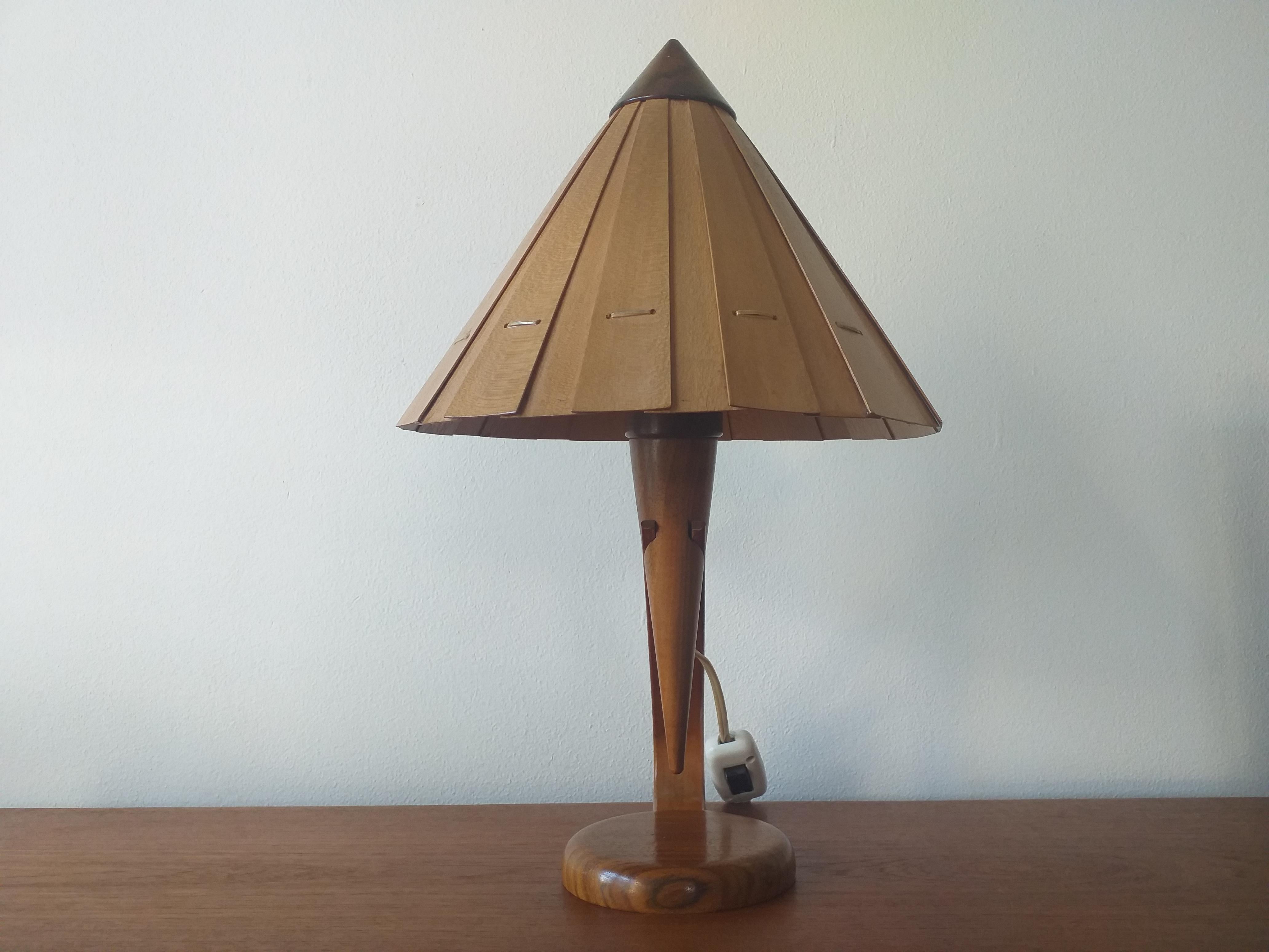 Czech Midcentury Table Lamp from Veneer, 1950s