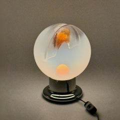 Mid Century Table Lamp in Glass and Chrome Metal with Orange Details, 1970s