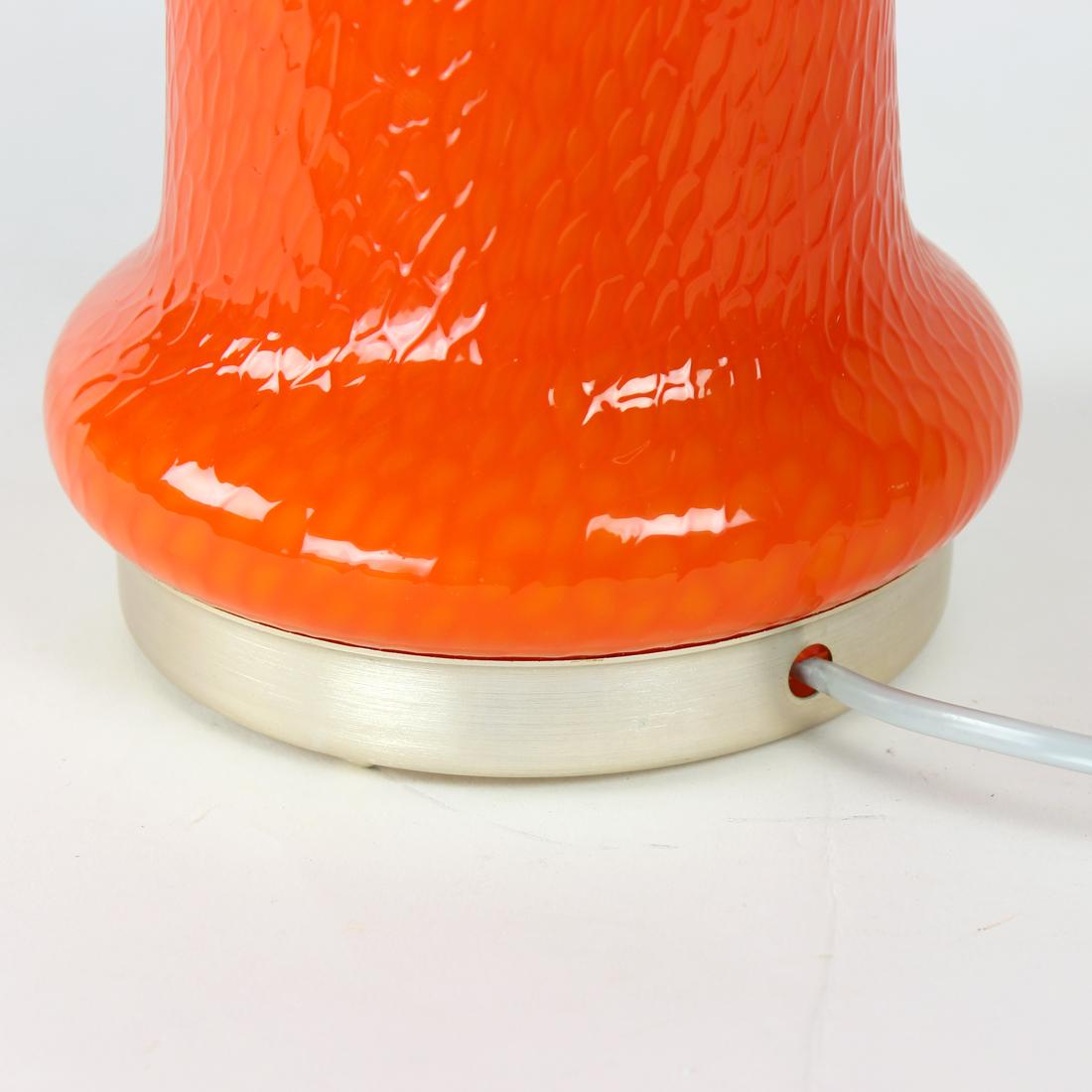 Aluminum Mid Century Table Lamp In Orange Opaline Glass By Stefan Tabery, Opp Jihlava, 19 For Sale