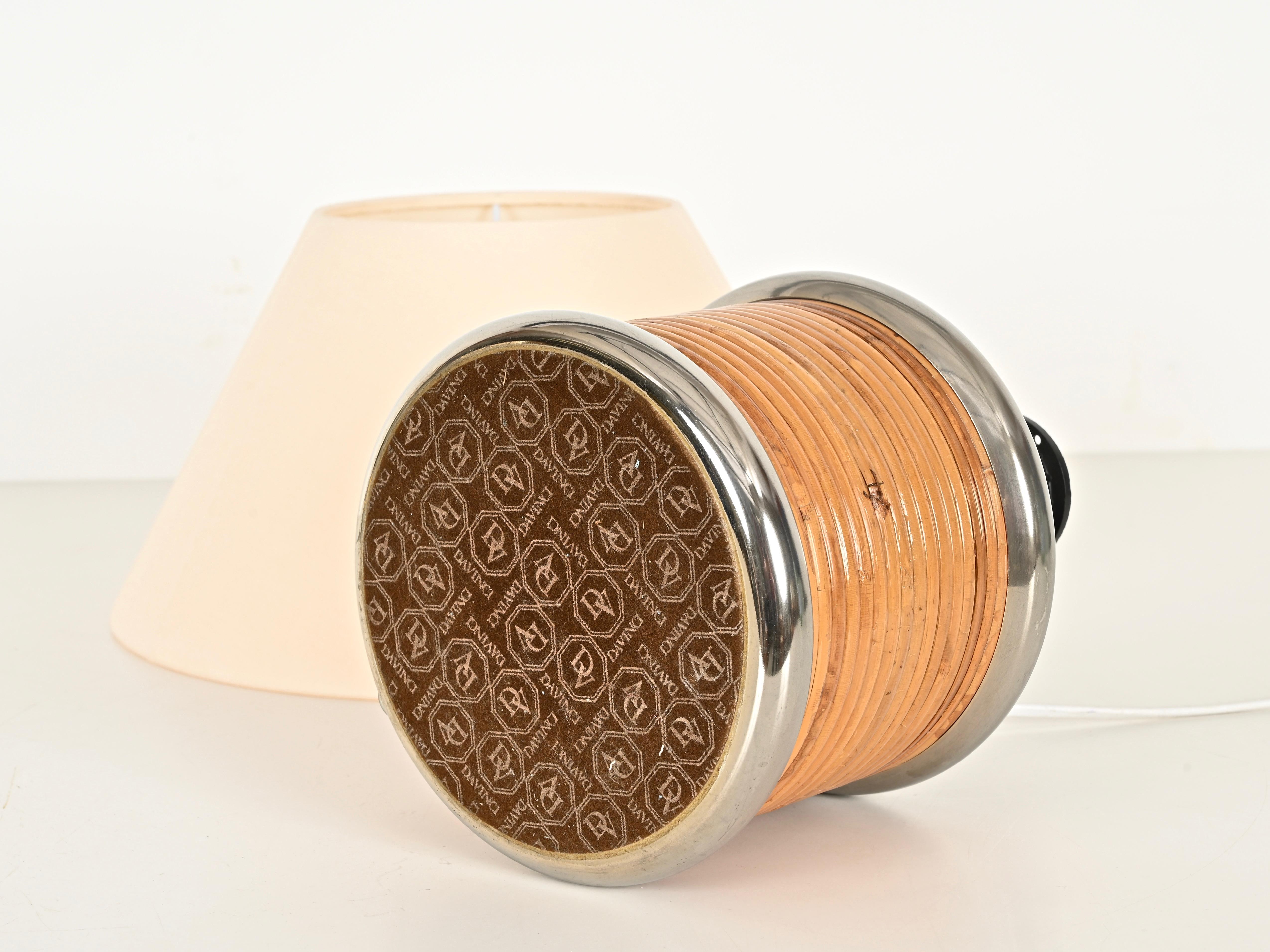 Lámpara de mesa de mediados de siglo en ratán y cromo de Vivai del Sud, Italia 1970 en venta 4