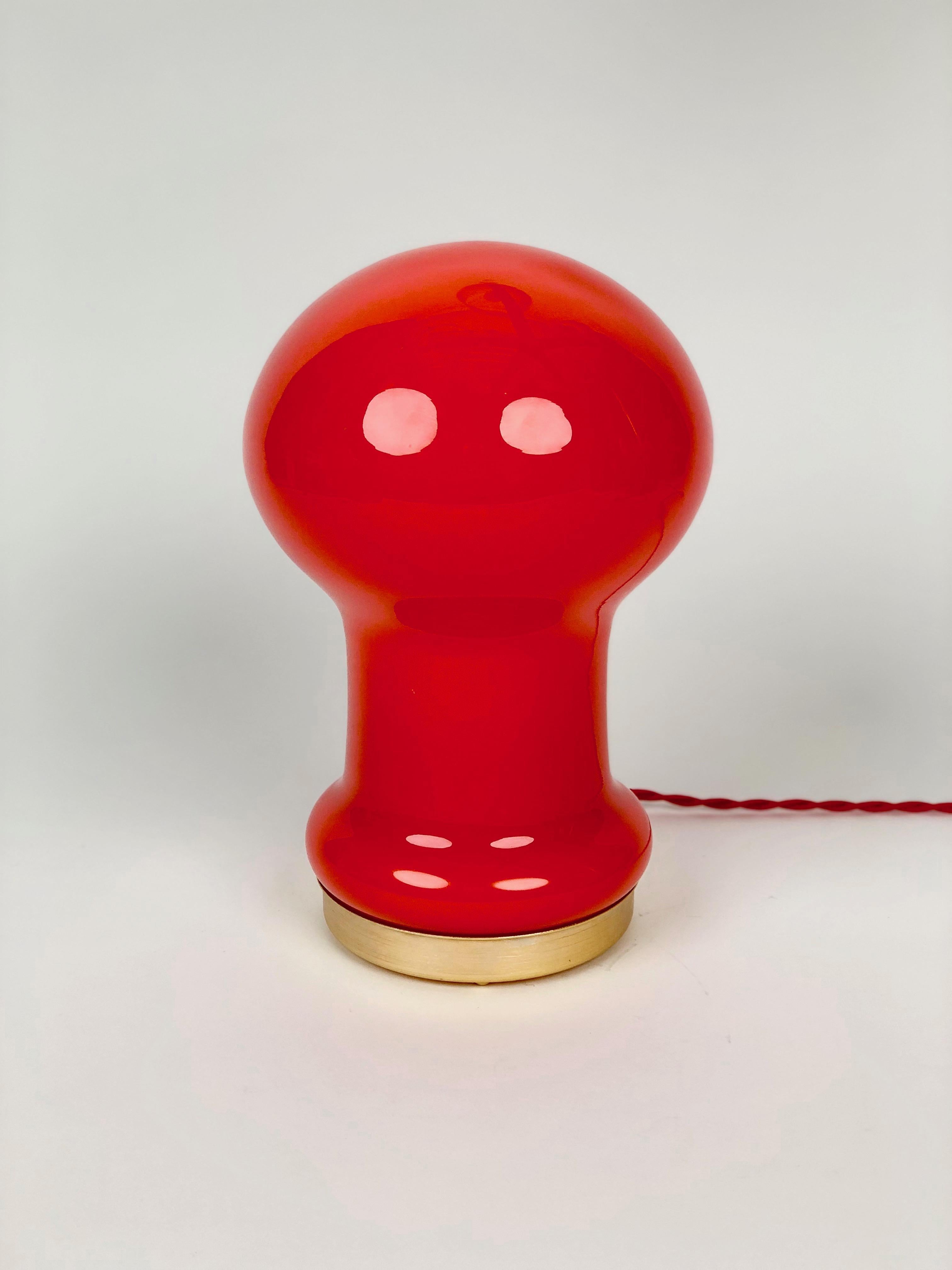 Czech Mid-Century Table Lamp in Red Orange Opaline Glass, Designed by Stepan Tabery  For Sale
