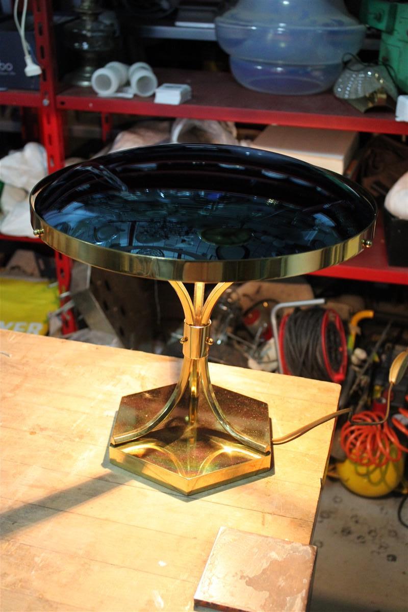 Mid-Century Table Lamp Italian Design Cristal Concave Cobalt Blue Brass Part For Sale 6