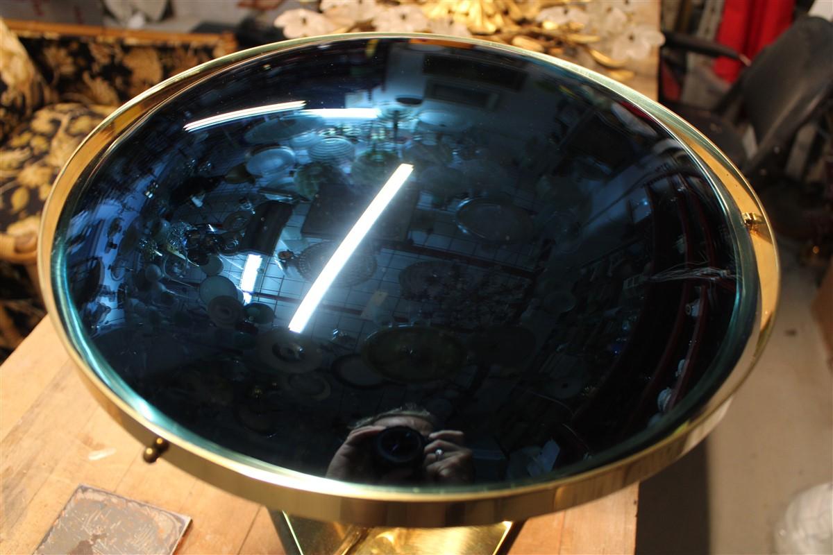 Mid-Century Table Lamp Italian Design Cristal Concave Cobalt Blue Brass Part For Sale 8