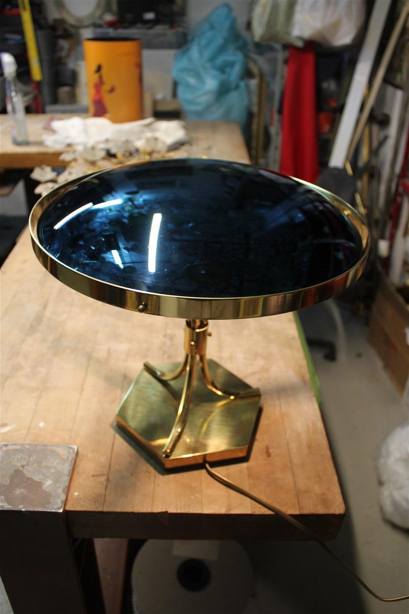 Mid-Century Table Lamp Italian Design Cristal Concave Cobalt Blue Brass Part For Sale 9