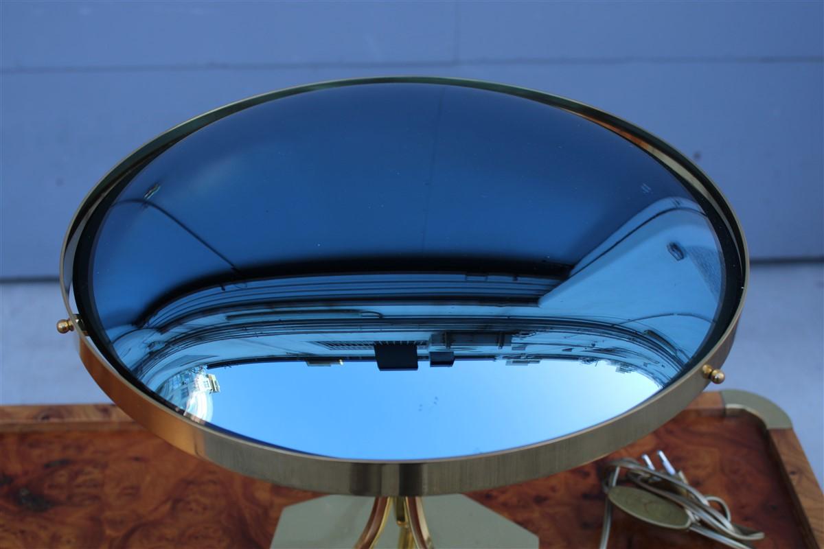 Mid-Century Modern Mid-Century Table Lamp Italian Design Cristal Concave Cobalt Blue Brass Part For Sale