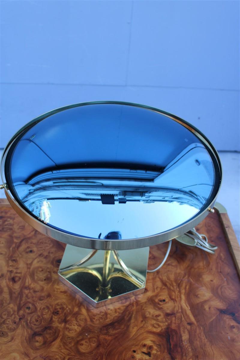Mid-Century Table Lamp Italian Design Cristal Concave Cobalt Blue Brass Part For Sale 2