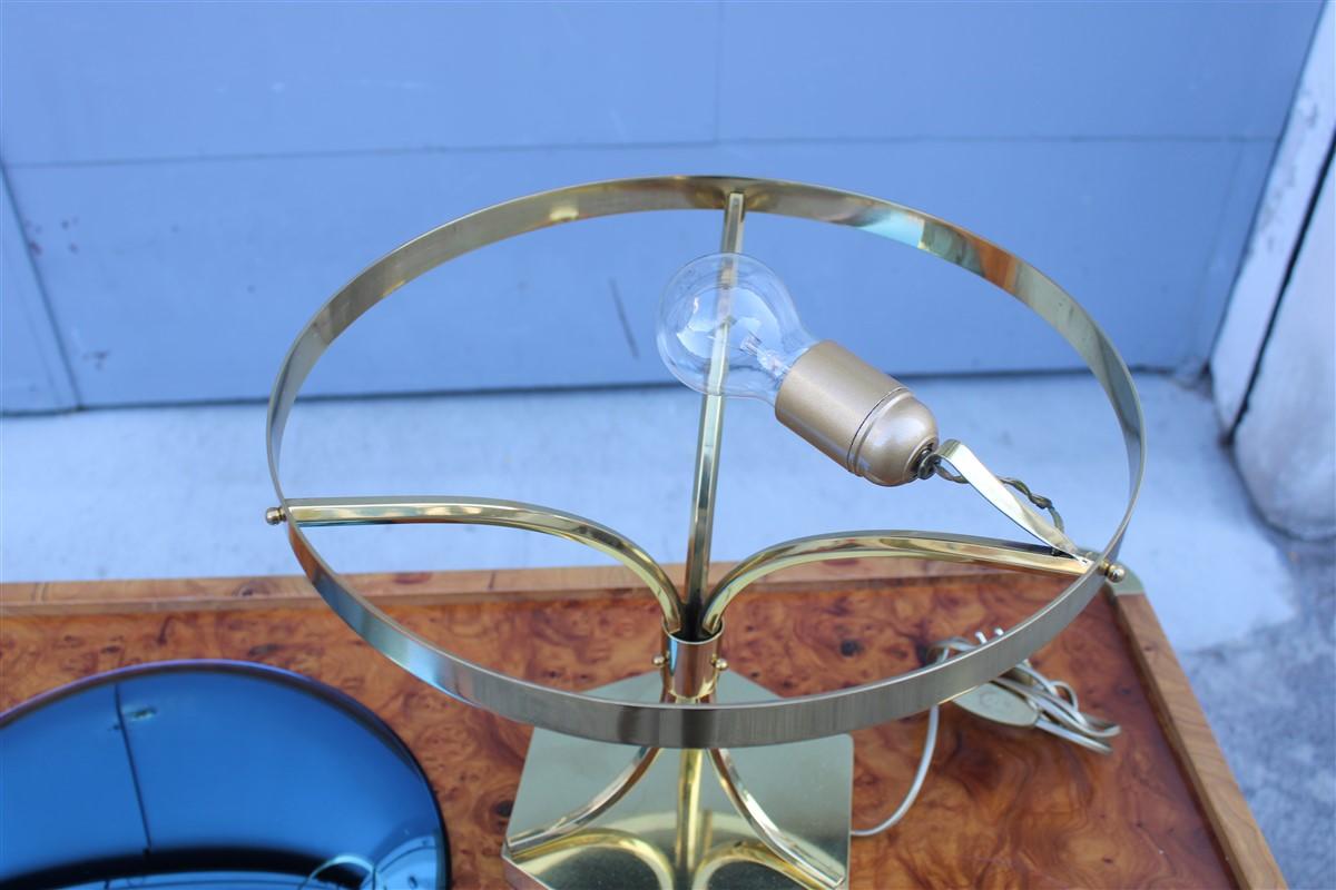 Mid-Century Table Lamp Italian Design Cristal Concave Cobalt Blue Brass Part For Sale 3