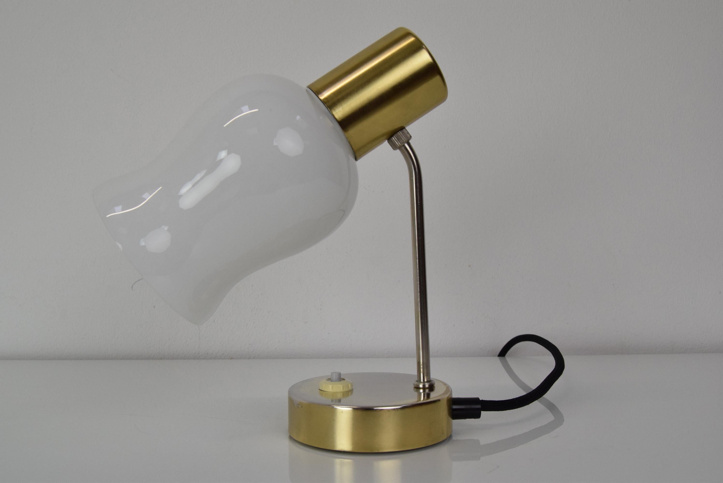 Made in Czechoslovakia
Made of Glass, Brass, Metal
With aged patina
New wiring was installed
1x40W,E14 or E15 bulb
Good Original condition
US adapter included.