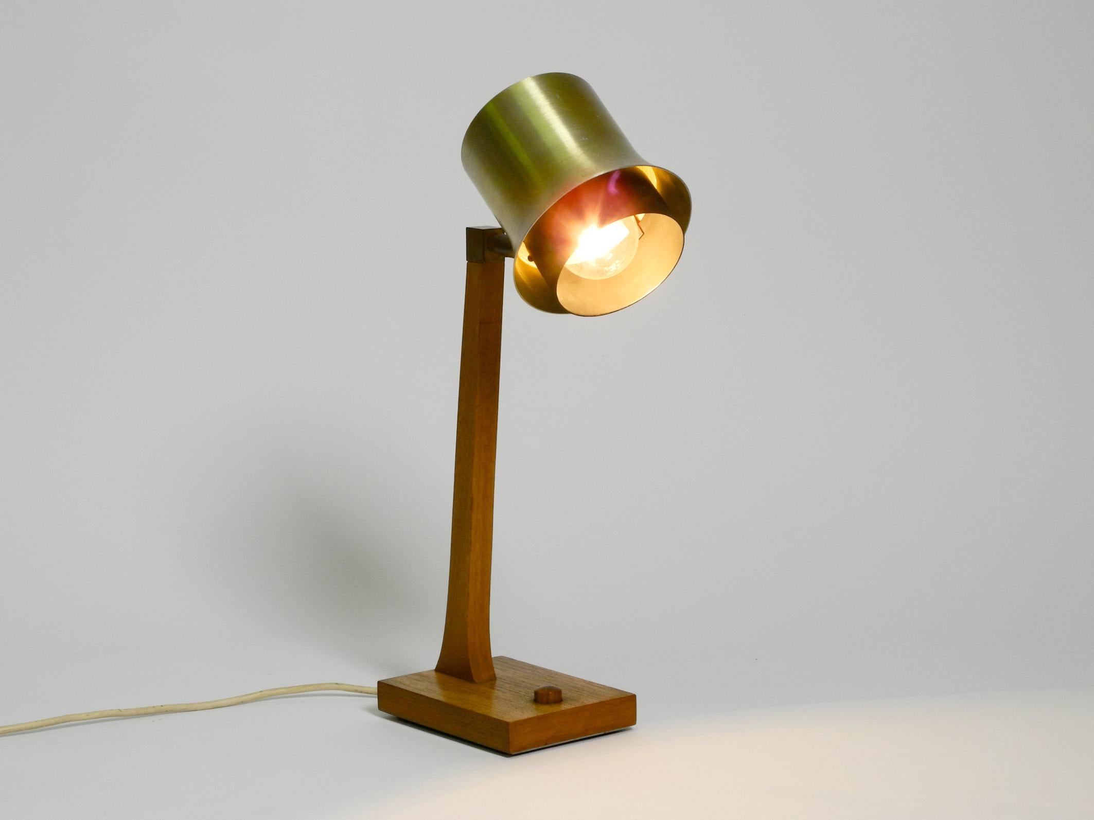 Danish Mid-Century Table Lamp Made of Teak, with Aluminum Shade, Made in Denmark For Sale