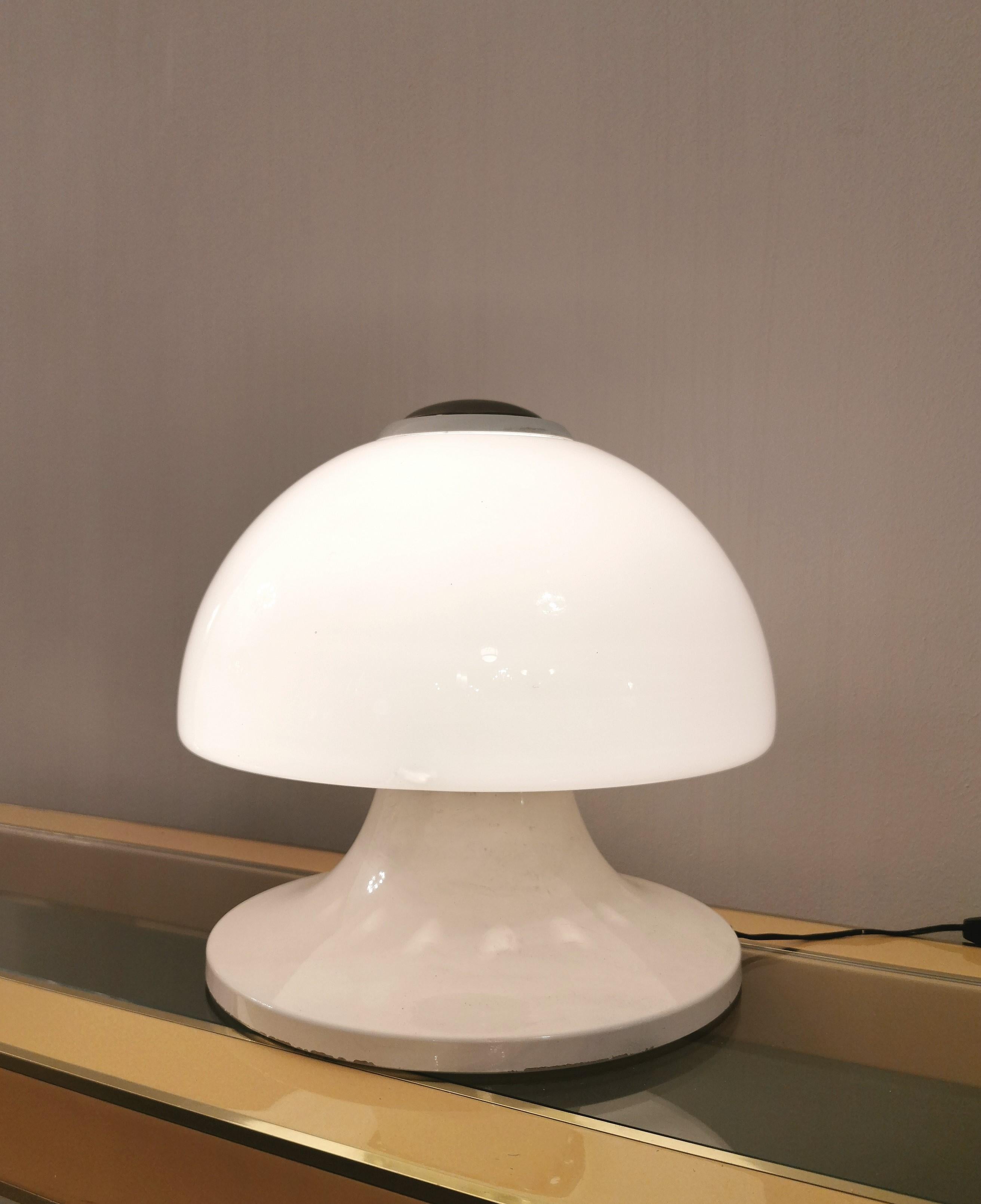 Mid-Century Modern Mid Century Table Lamp Milk Glass Aluminum White Lighting Italian Design 1960s