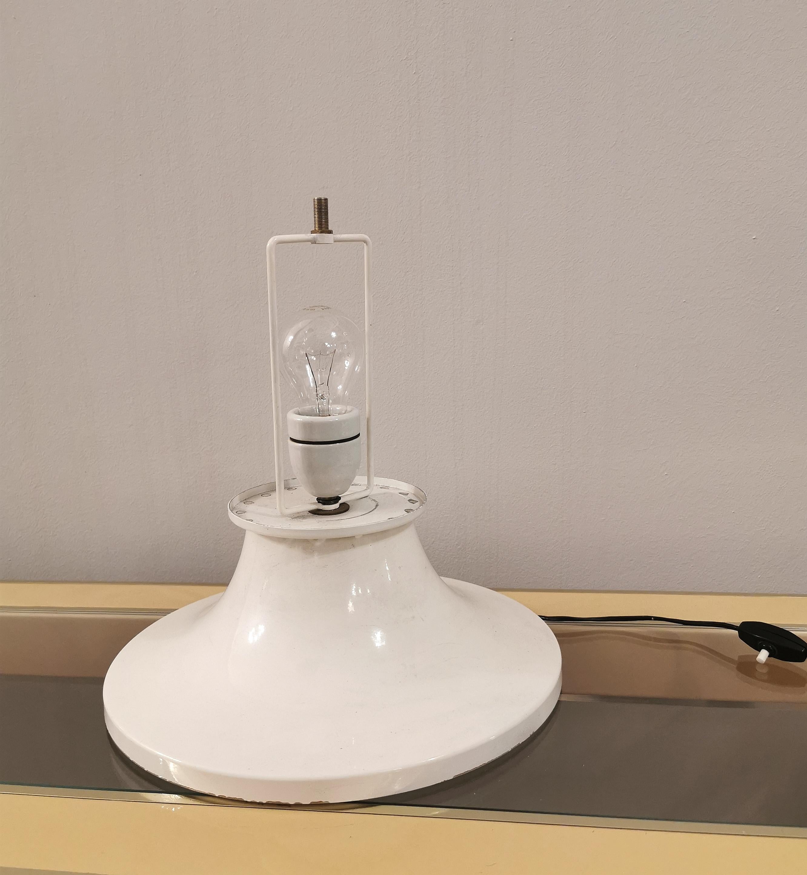 Satin Mid Century Table Lamp Milk Glass Aluminum White Lighting Italian Design 1960s