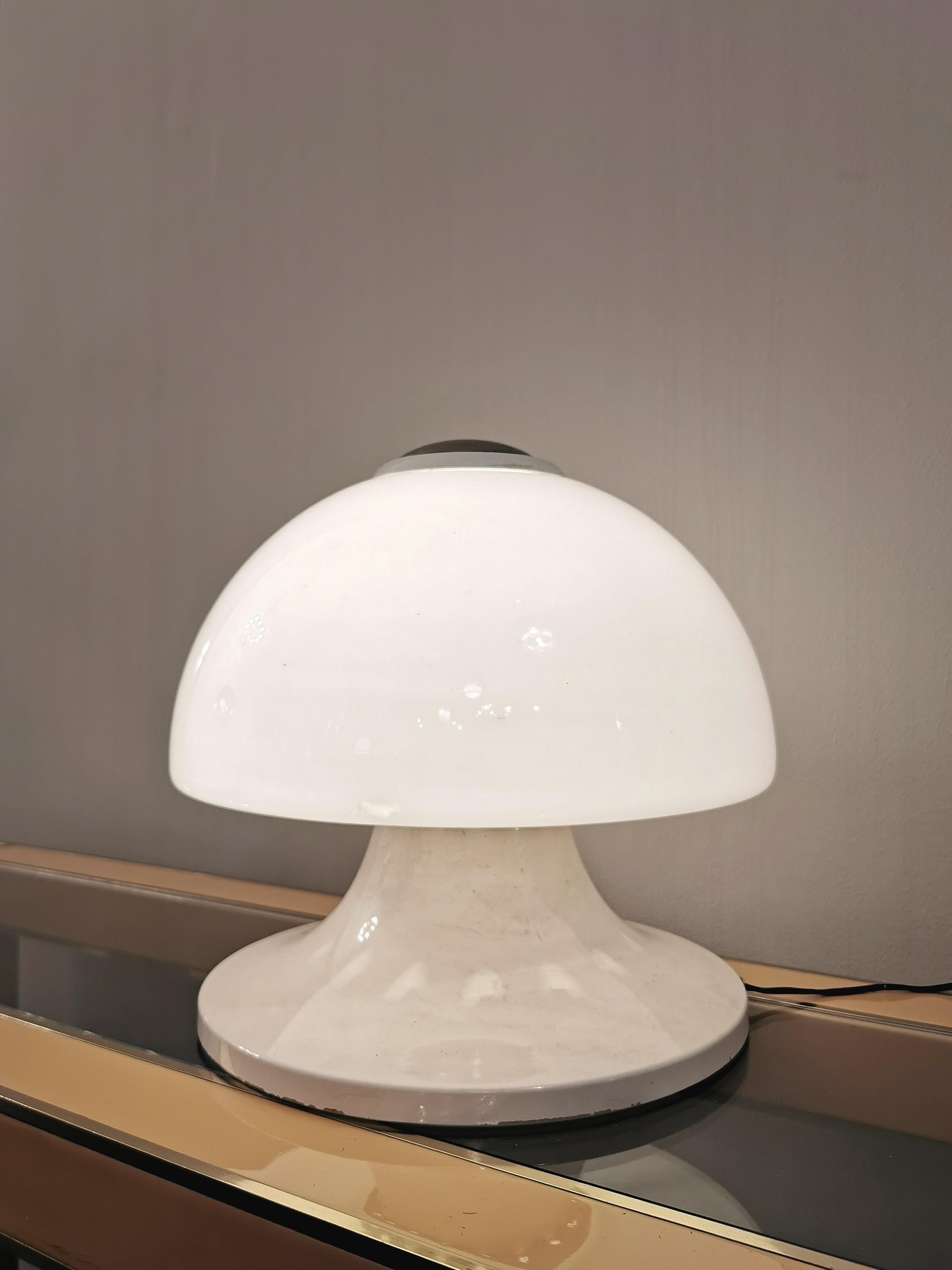 Mid Century Table Lamp Milk Glass Aluminum White Lighting Italian Design 1960s 1