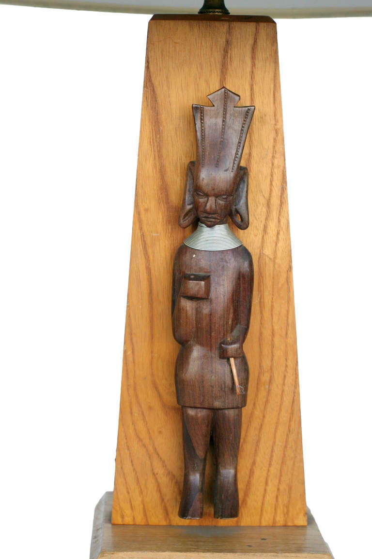 Mid-Century Modern Midcentury Table Lamp with African Carving For Sale