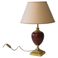 Mid Century Table Lamp with Brown Leather Base by Deknudt Lighting, Belgium 1970