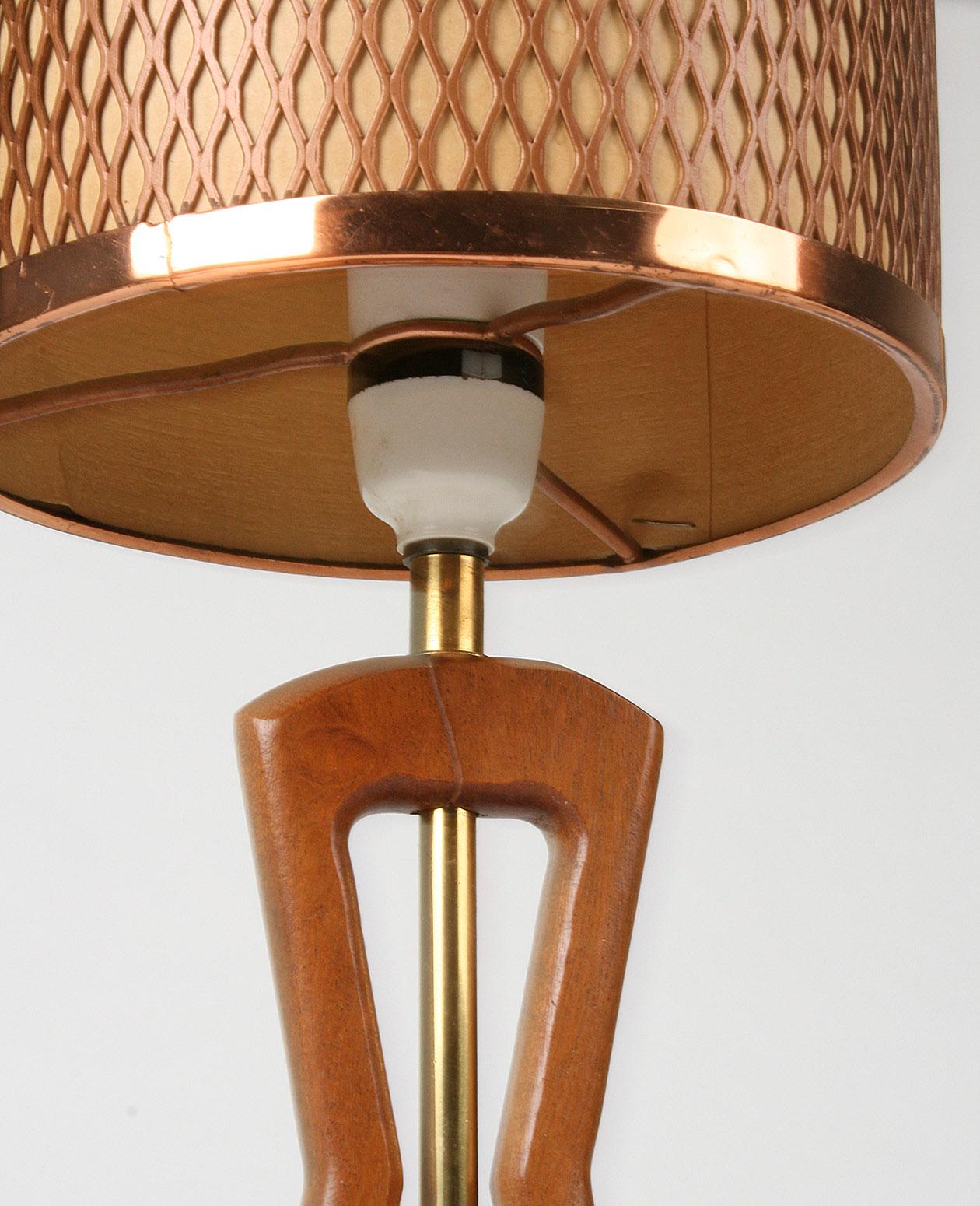 Mid-20th Century Midcentury Table Lamp with Diamonds Lattice Pattern Copper Shade
