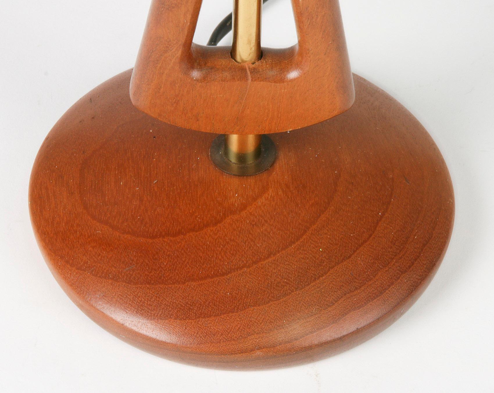 Beech Midcentury Table Lamp with Diamonds Lattice Pattern Copper Shade