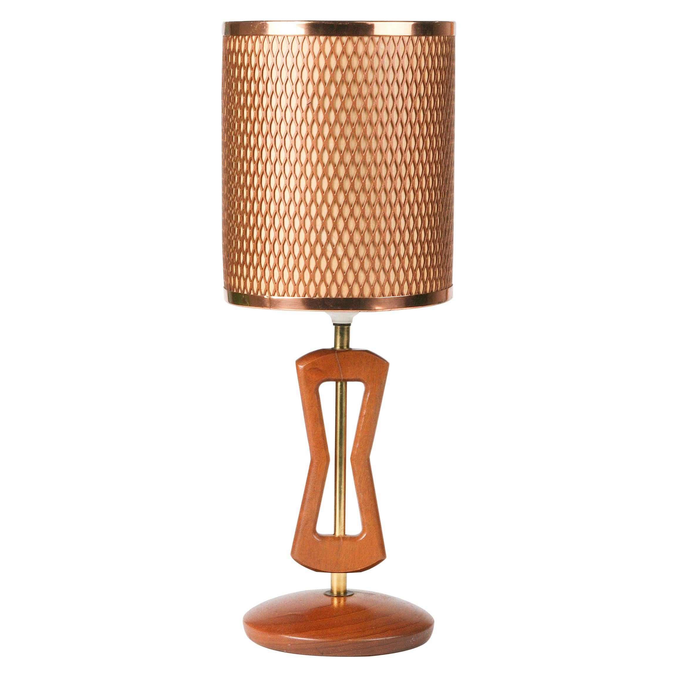 Midcentury Table Lamp with Diamonds Lattice Pattern Copper Shade
