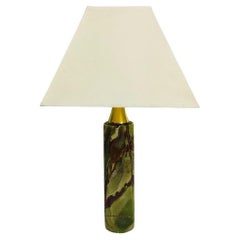 Mid-century table lamp with green onyx stone and white shade from the 1960s
