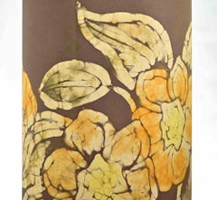 Mid-Century Table Lamp with Hand-Painted Cylindrical Shade, Italy, 1970s