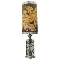 Lampada da tavolo di metà secolo con paralume cilindrico dipinto a mano, Italia, anni 
70