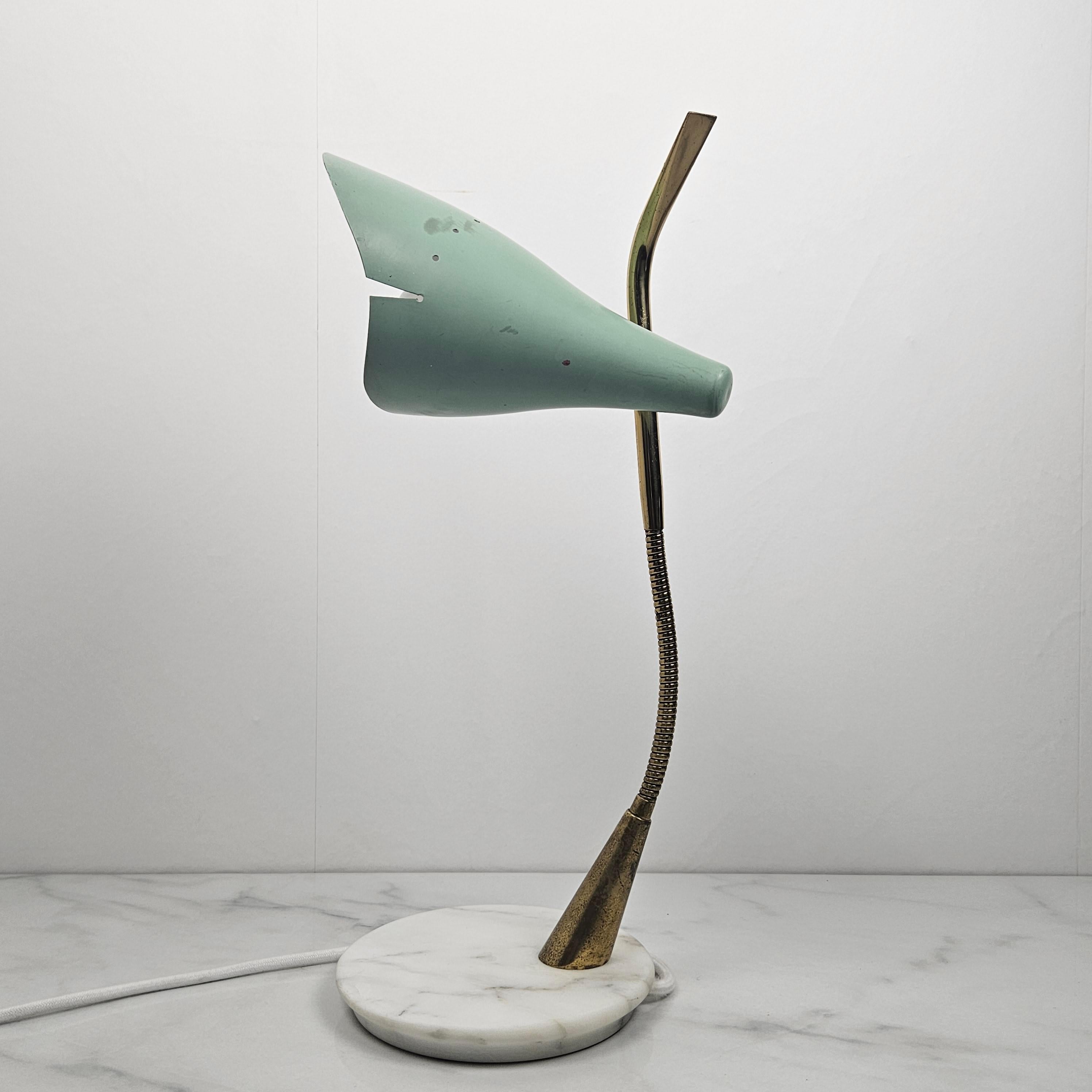 Brass Mid Century Table Lamp With Marble Foot by Oscar Torlasco, Italy 1955 For Sale